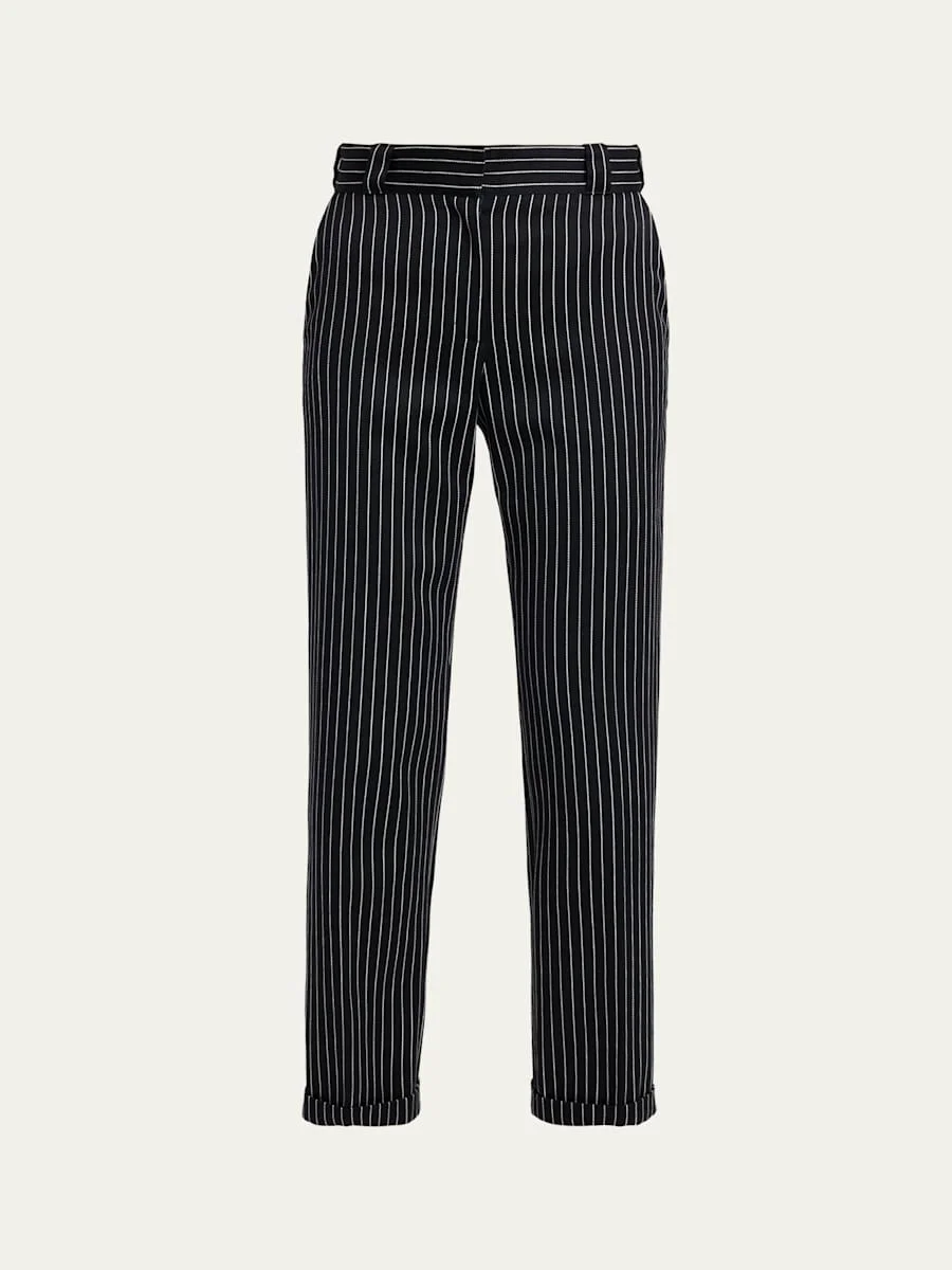 Pinstripe Straight-Leg Ankle Trousers - 1