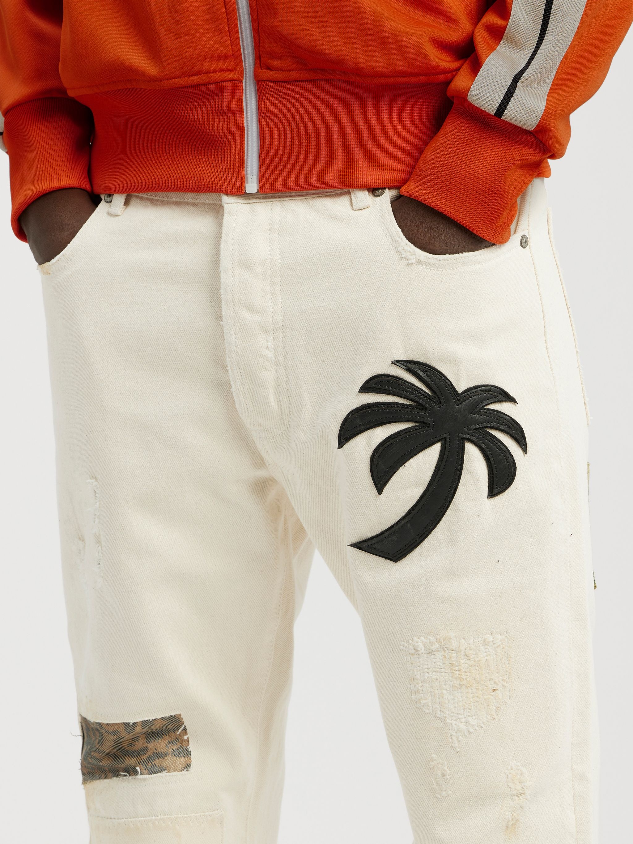CURVED PALM TREE REGULAR DENIM PANTS - 6