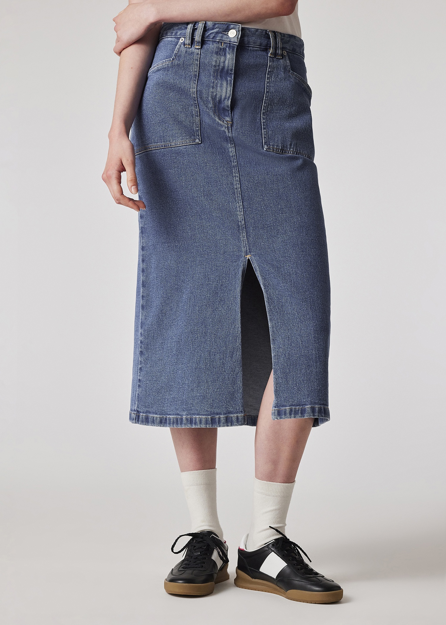 Women's Mid-Wash Denim Midi Skirt - 3