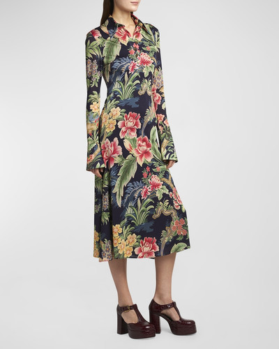 Etro Cons Floral Print Collared Midi Dress outlook