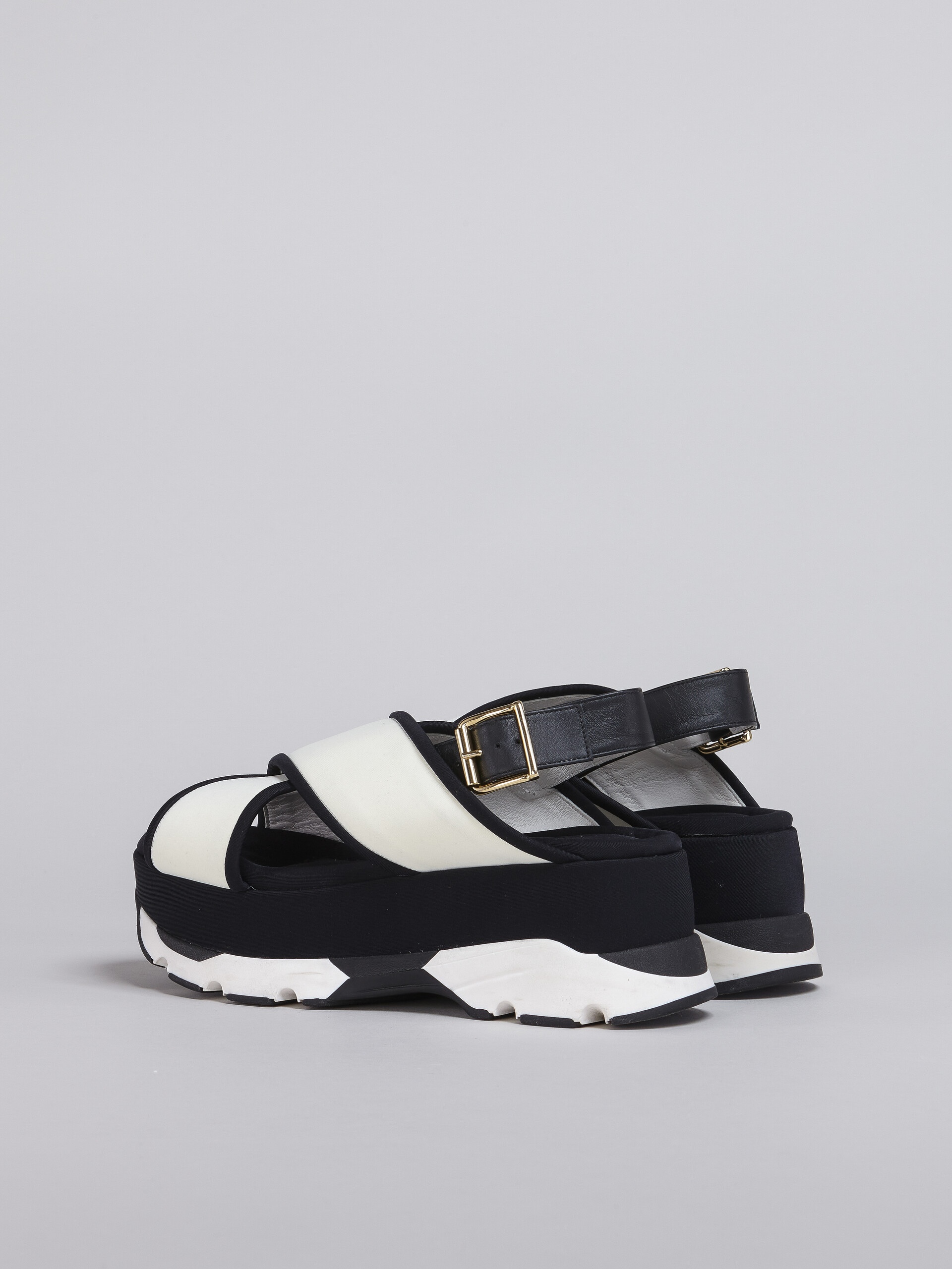 WHITE BLACK TECH FABRIC CRISS-CROSS WEDGE SANDAL - 3