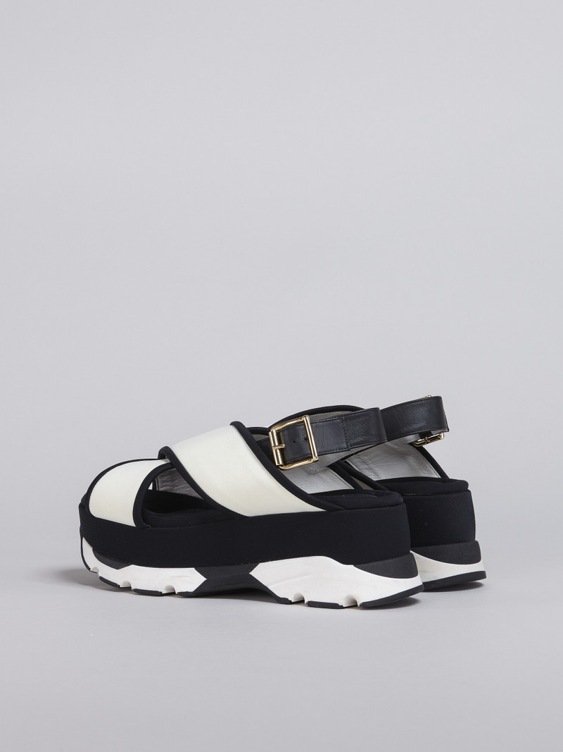 Marni WHITE BLACK TECH FABRIC CRISS-CROSS WEDGE SANDAL outlook