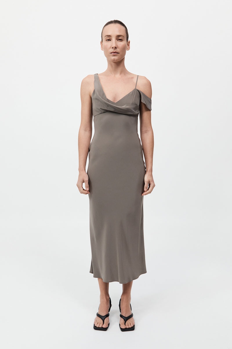 Silk Drape Dress - Slate - 2