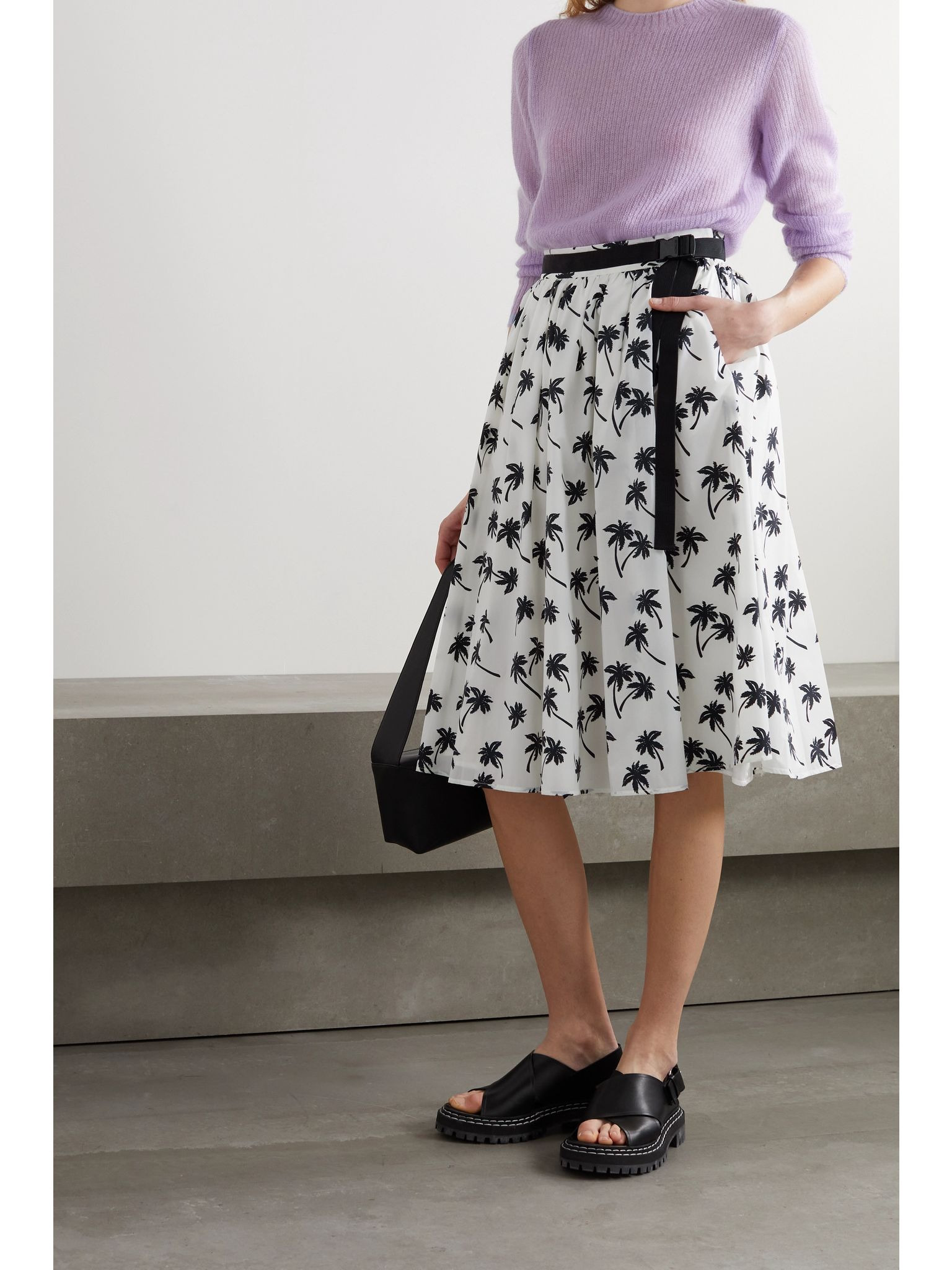 Belted pleated printed shell skirt White - 2