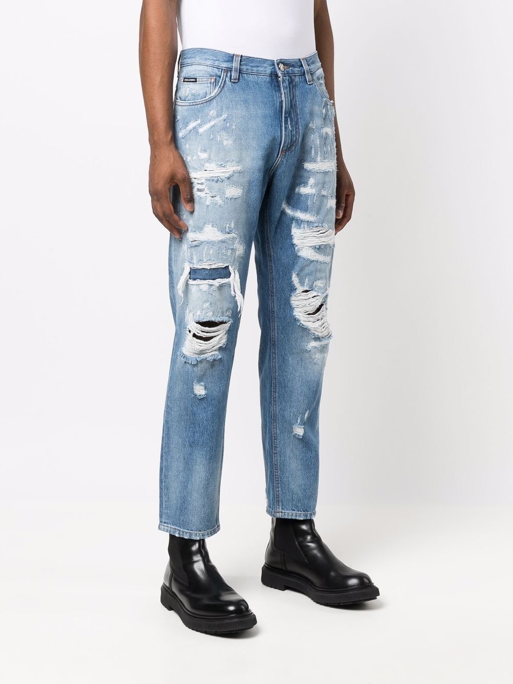 distressed straight-leg jeans - 3