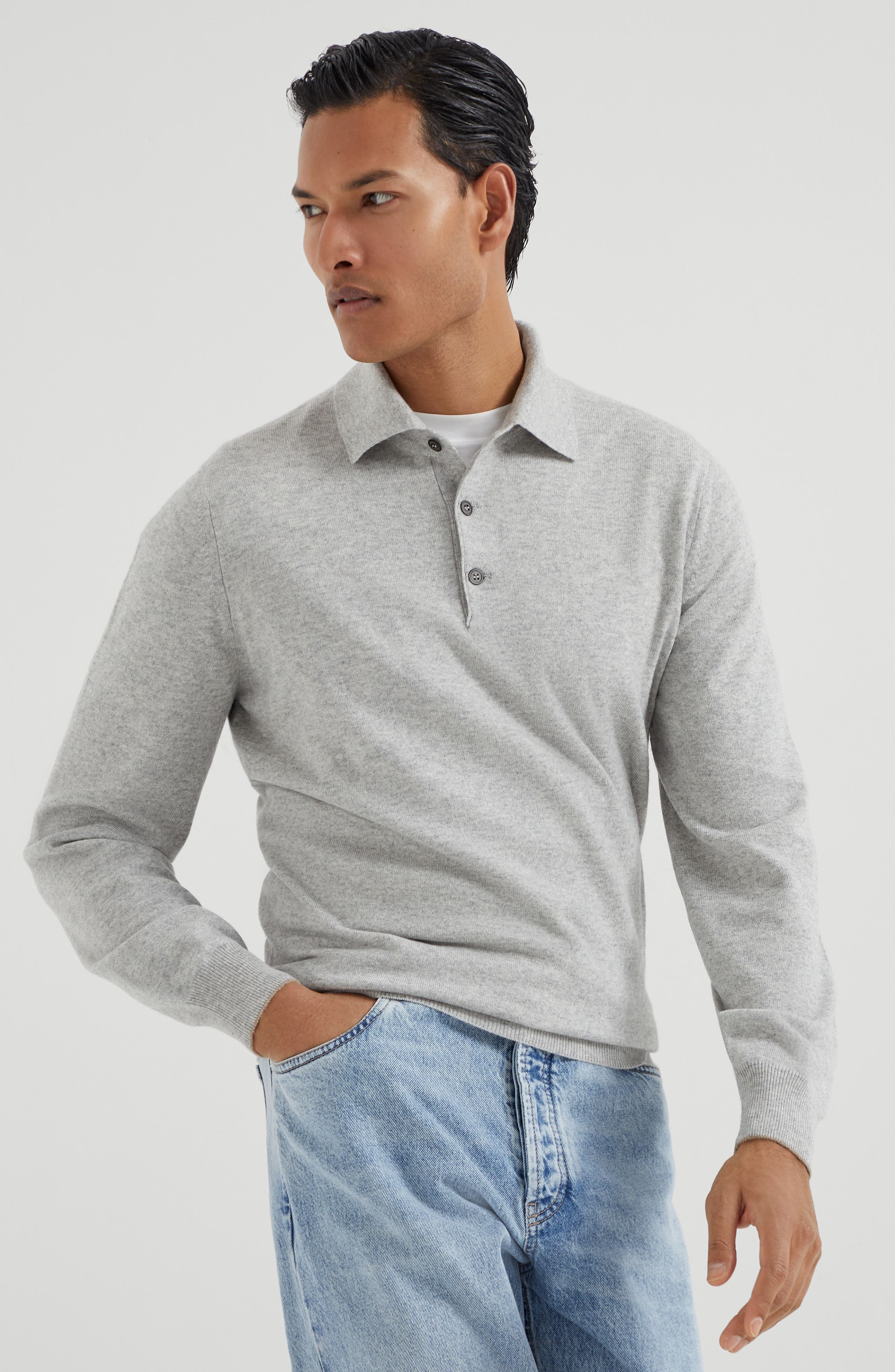 Brunello Cucinelli Polo-style sweater in Light Grey at Nordstrom - 2