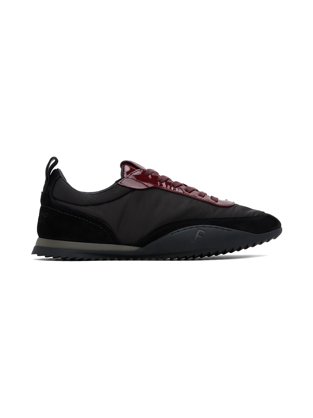Black & Burgundy Patent Leather Trim Sneakers - 1