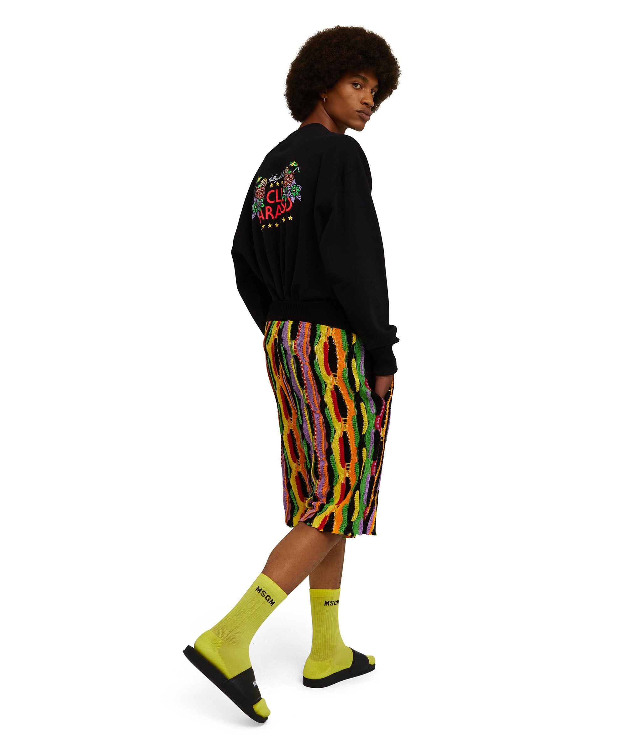 Solid color cotton crewneck sweatshirt with "club paradiso" graphic - 2