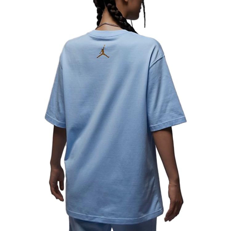 (WMNS) Air Jordan Graphic Logo Oversize T-shirt Asia Sizing 'Light Blue' FQ0362-456 - 3