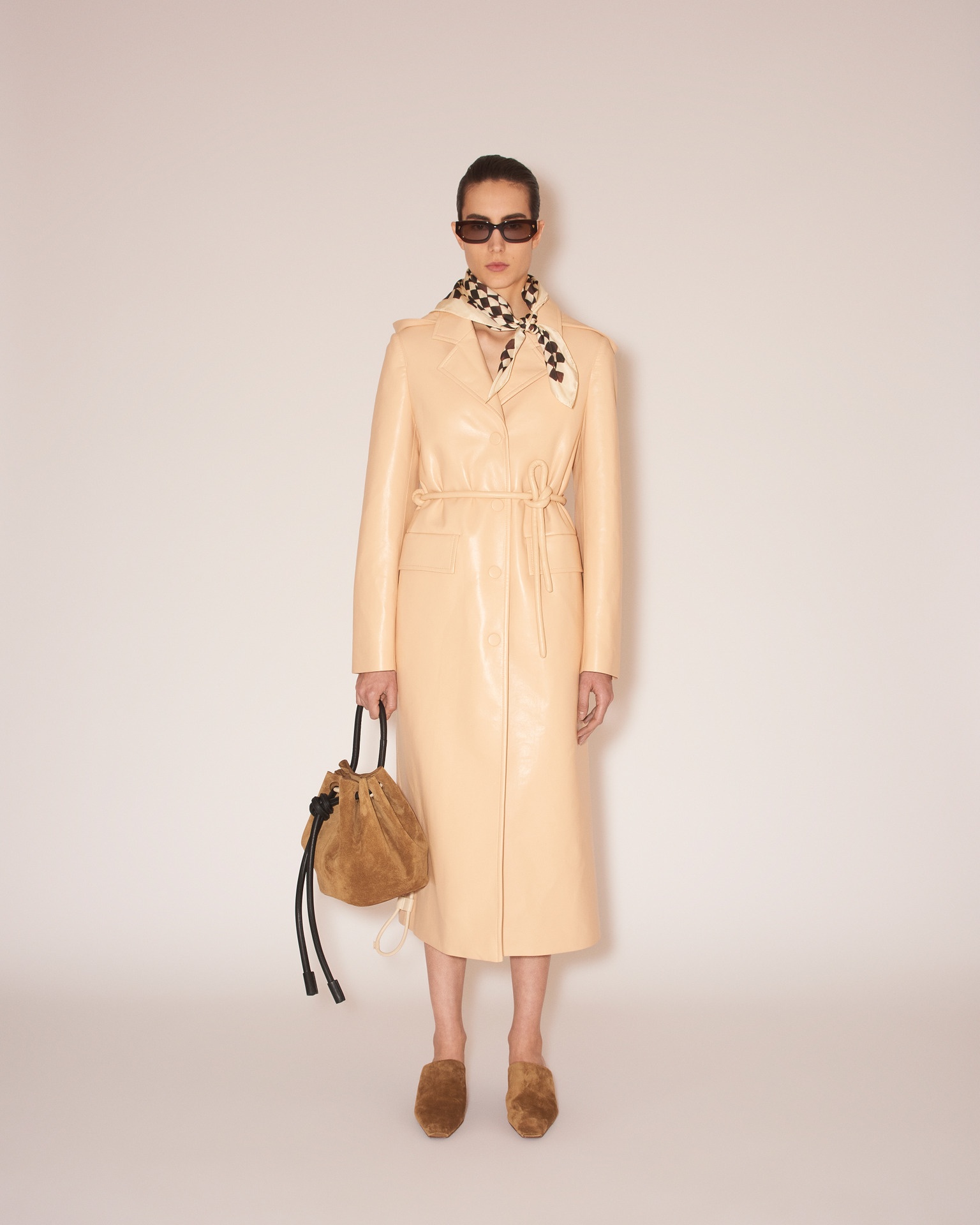 KENNA - Regenerated leather hooded coat - Eggshell - 3