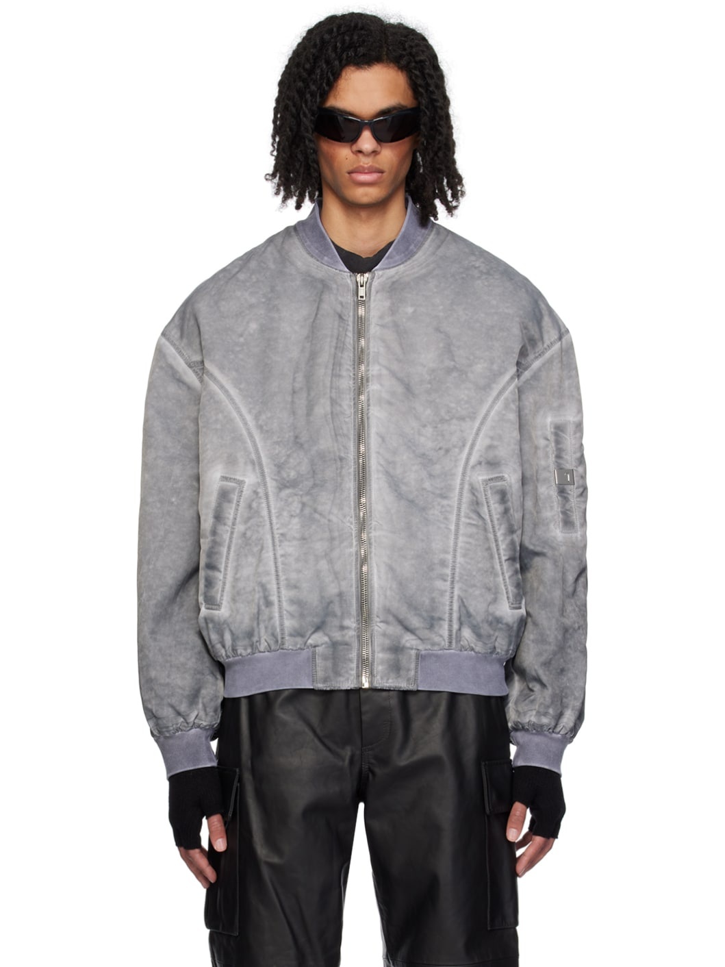 Gray Overdyed Bomber Jacket - 1