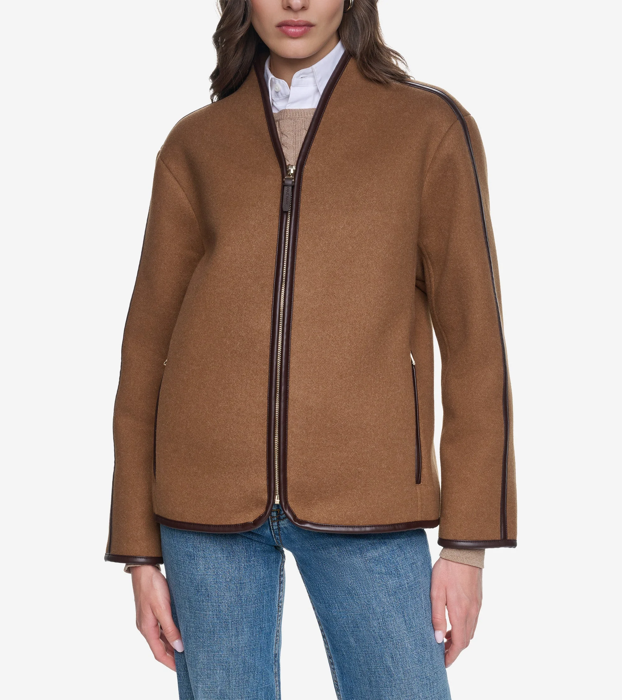 Women's Faux Wool Shearling Jacket - 1