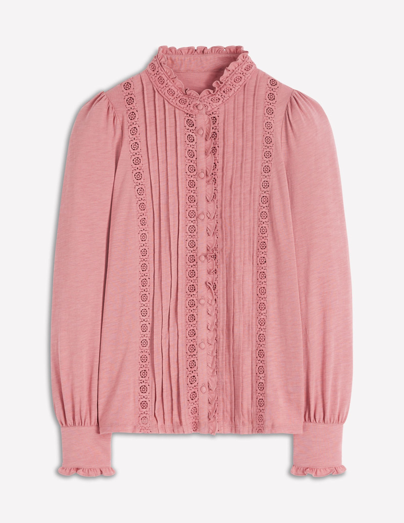 Lace Detail Jersey Shirt-Vintage Rose 1