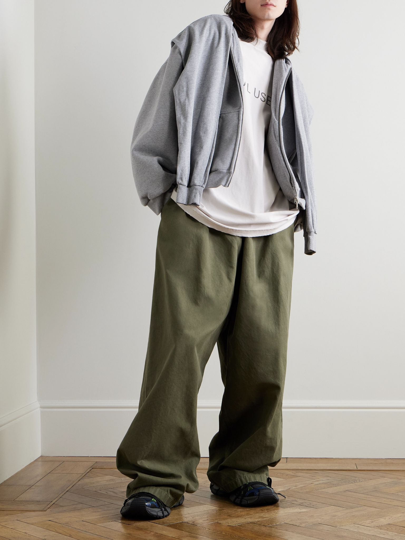 Wide-Leg Cotton-Twill Trousers Green - 2