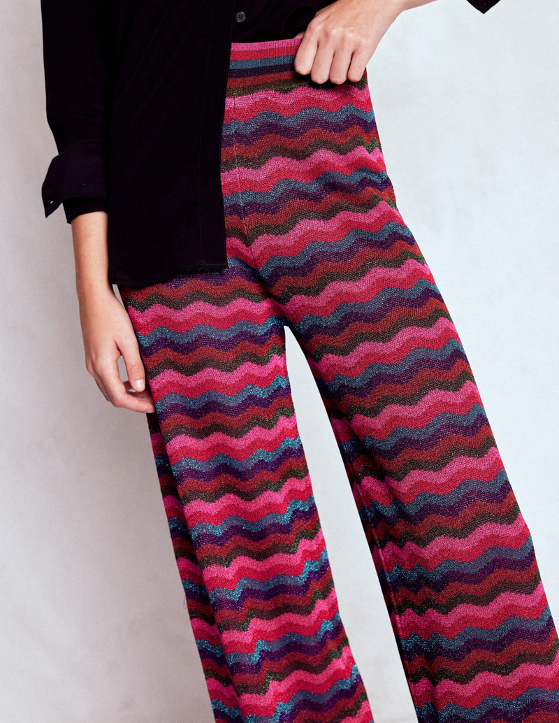 Jacquard Knitted Trousers-Jewel Toned Metallic Wave 3