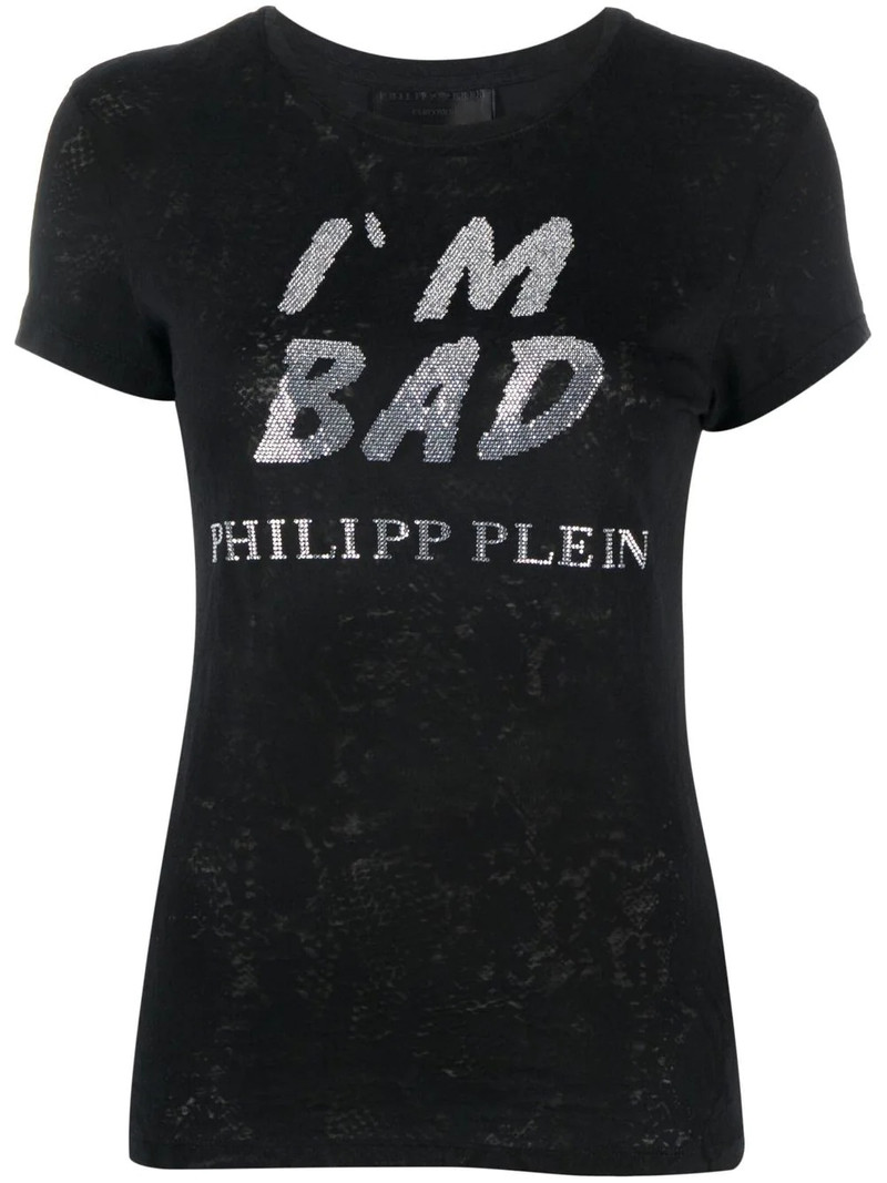 logo-print sequin-detail T-shirt 1