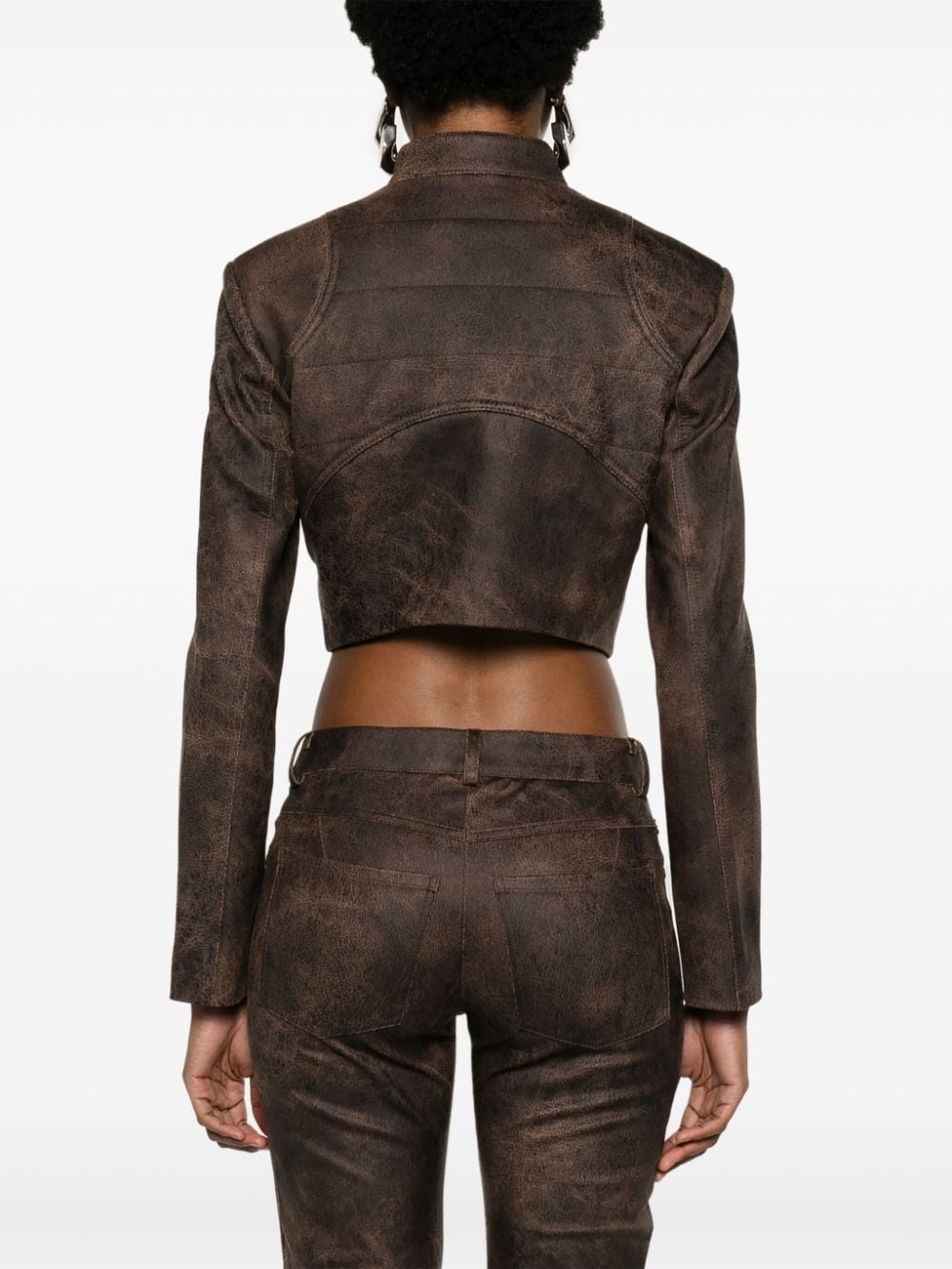 cracked cropped faux-leather jacket - 4