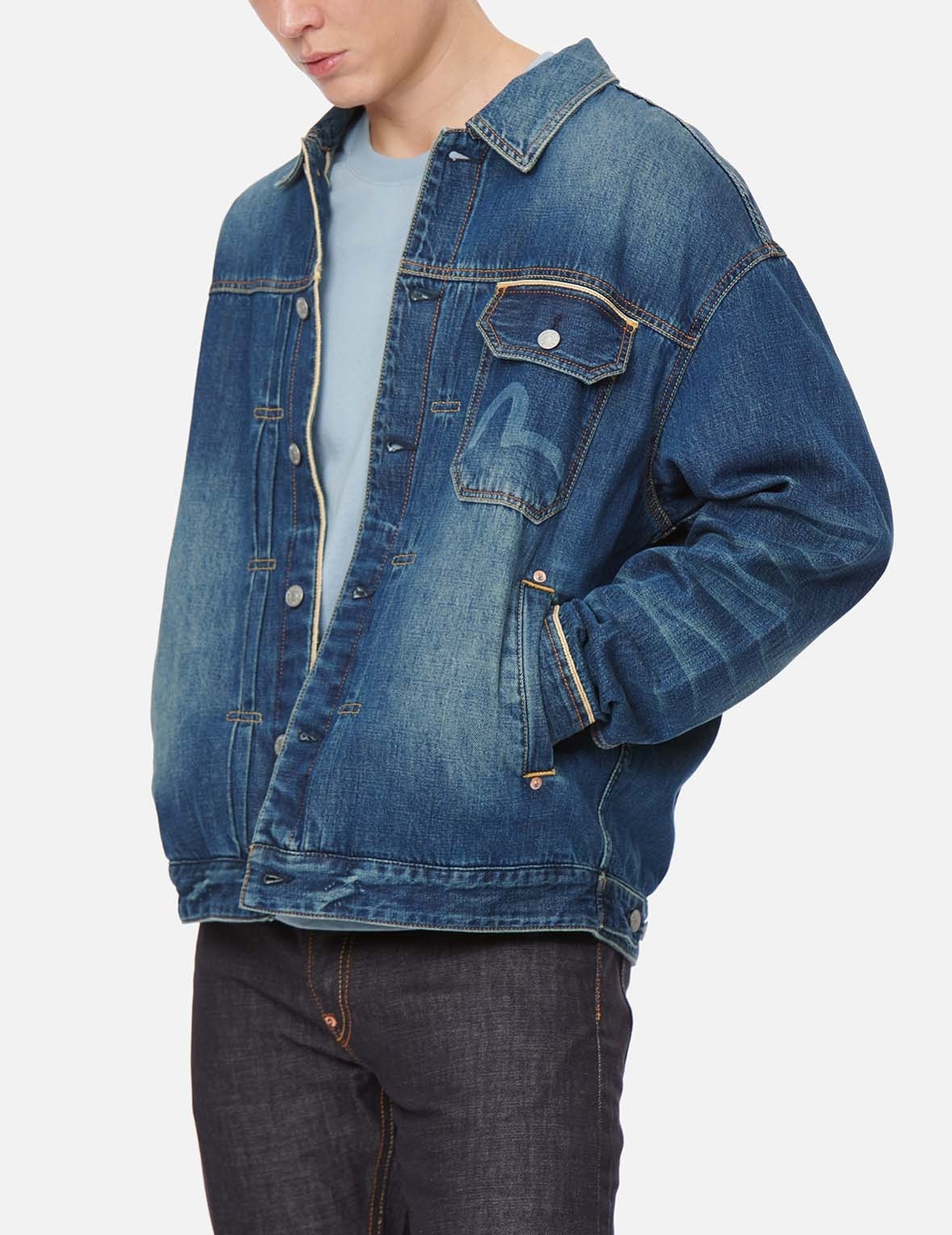 DAICOCK DISCHARGED PRINT AND STITCHING DENIM JACKET - 4