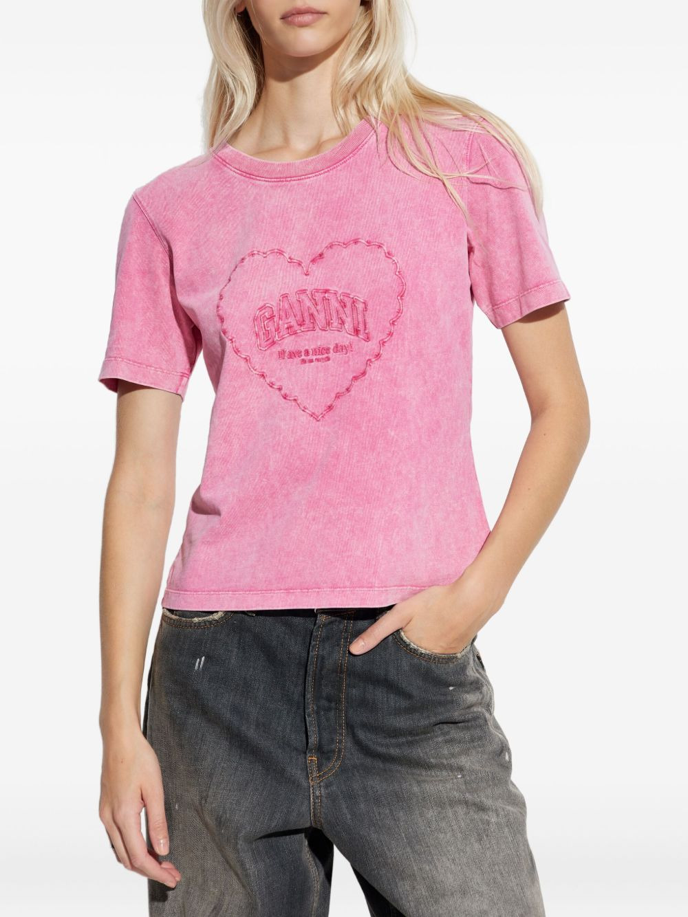 heart-embroidered T-shirt - 3