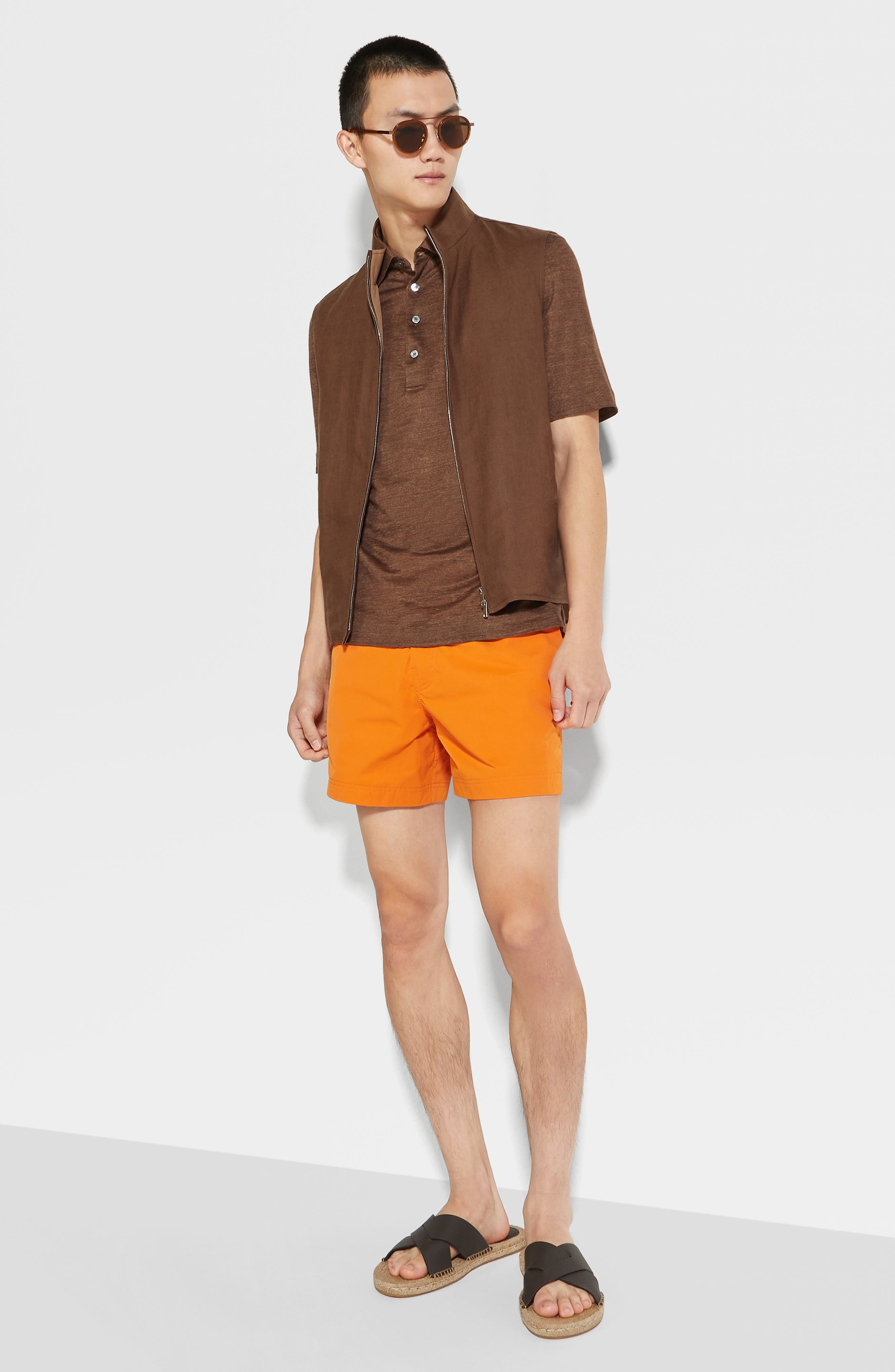 ZEGNA Nylon Swim Trunks in Arancio Di Namibia at Nordstrom - 4