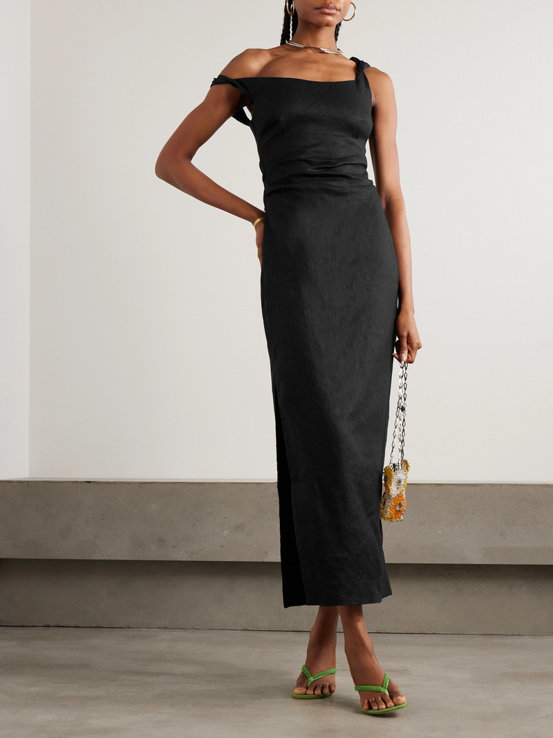 SIR. Twisted Ruched Linen Midi Dress outlook