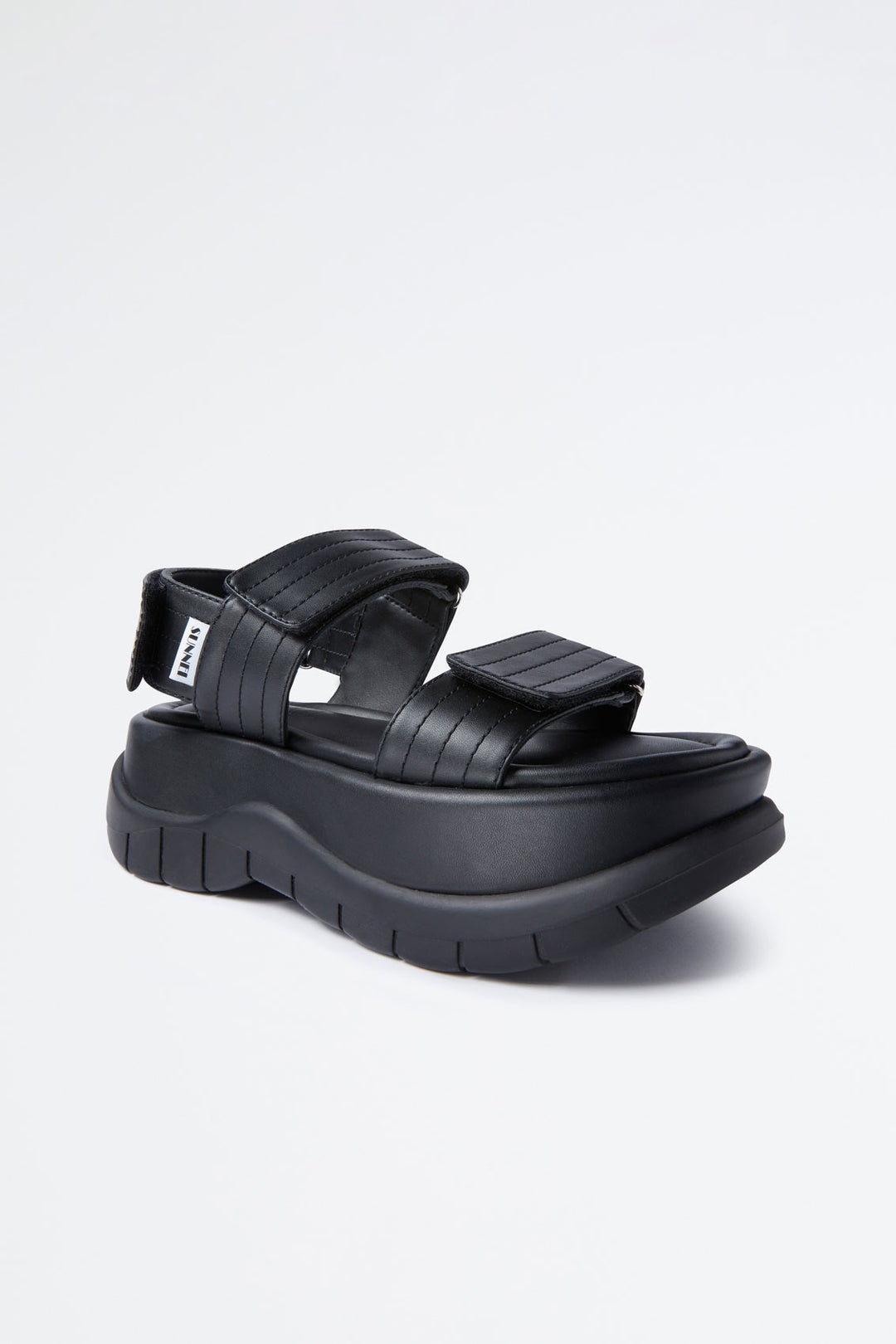 BLACK LEATHER PLATFORM SANDALS - 3