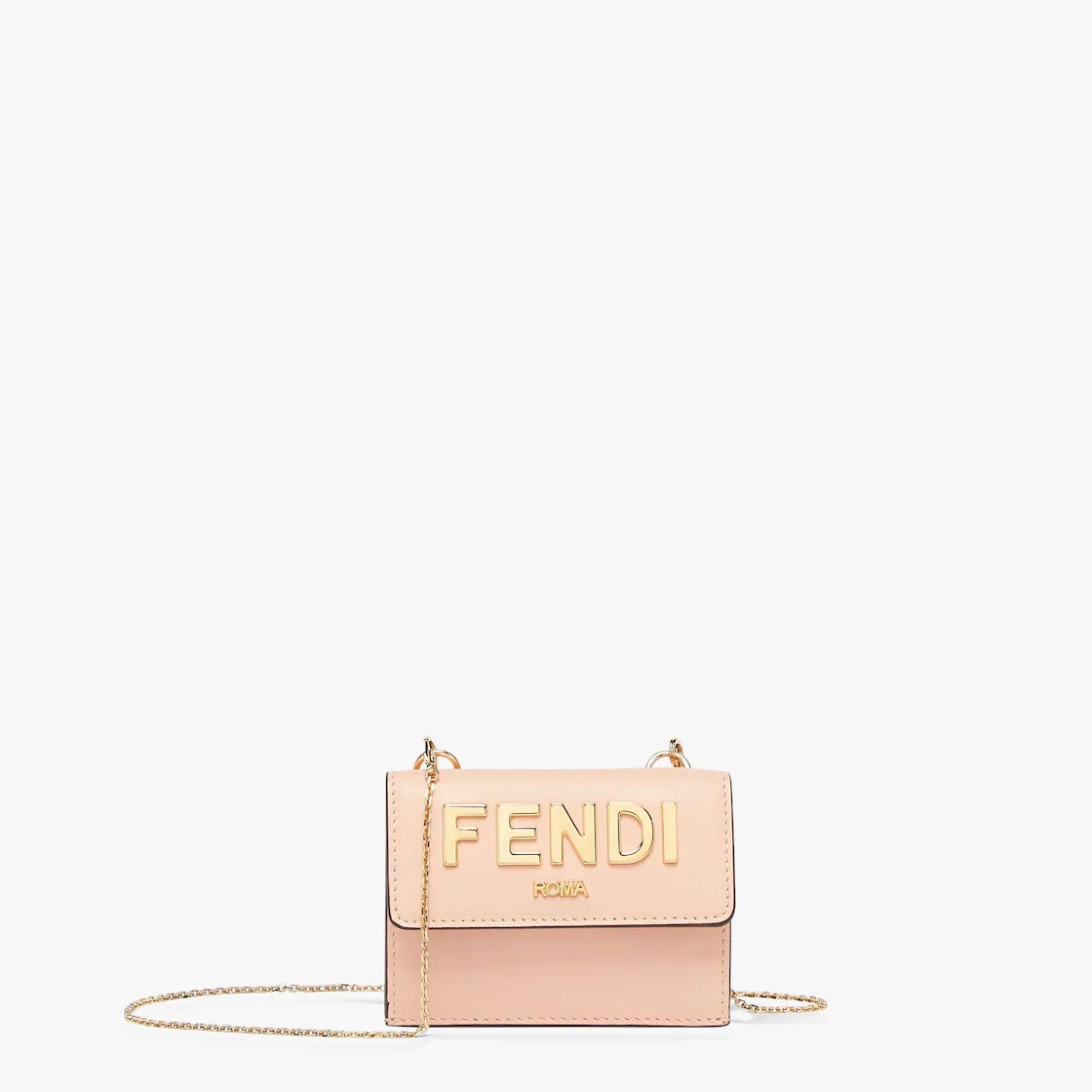 Compact-design tri-fold Fendi Roma wallet with metal chain. Interior features ten card slots, two fl - 1