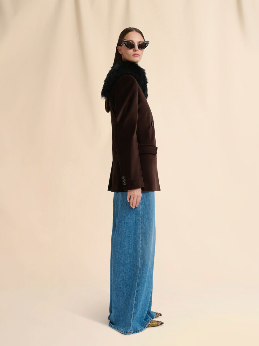 BROWN VELVET BLAZER WITH PONY HAIR ACCENTS - 6