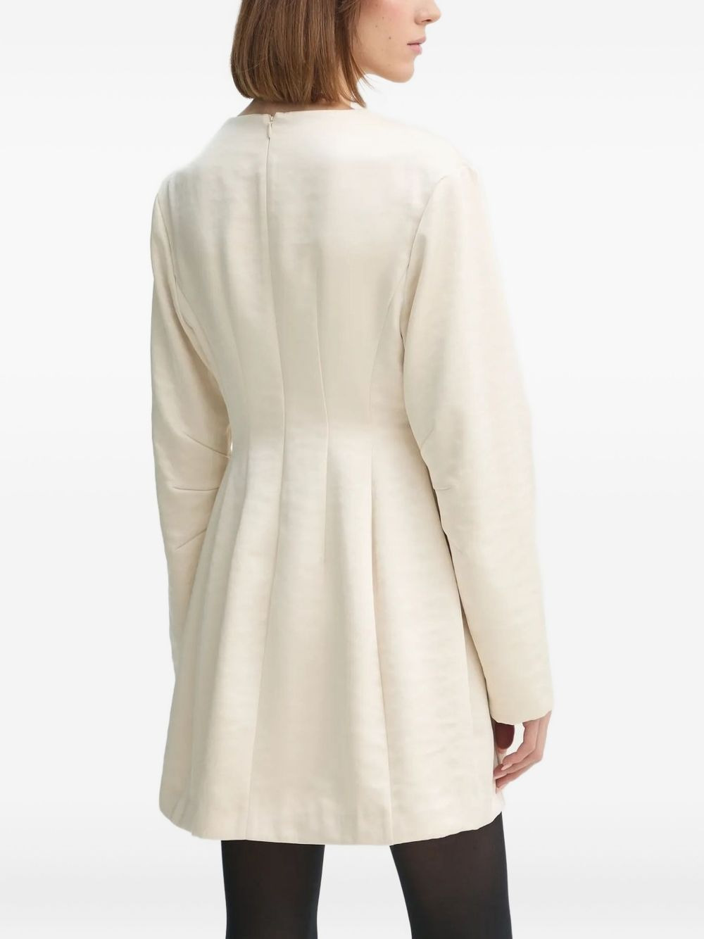 v-neck pleated dress - 3