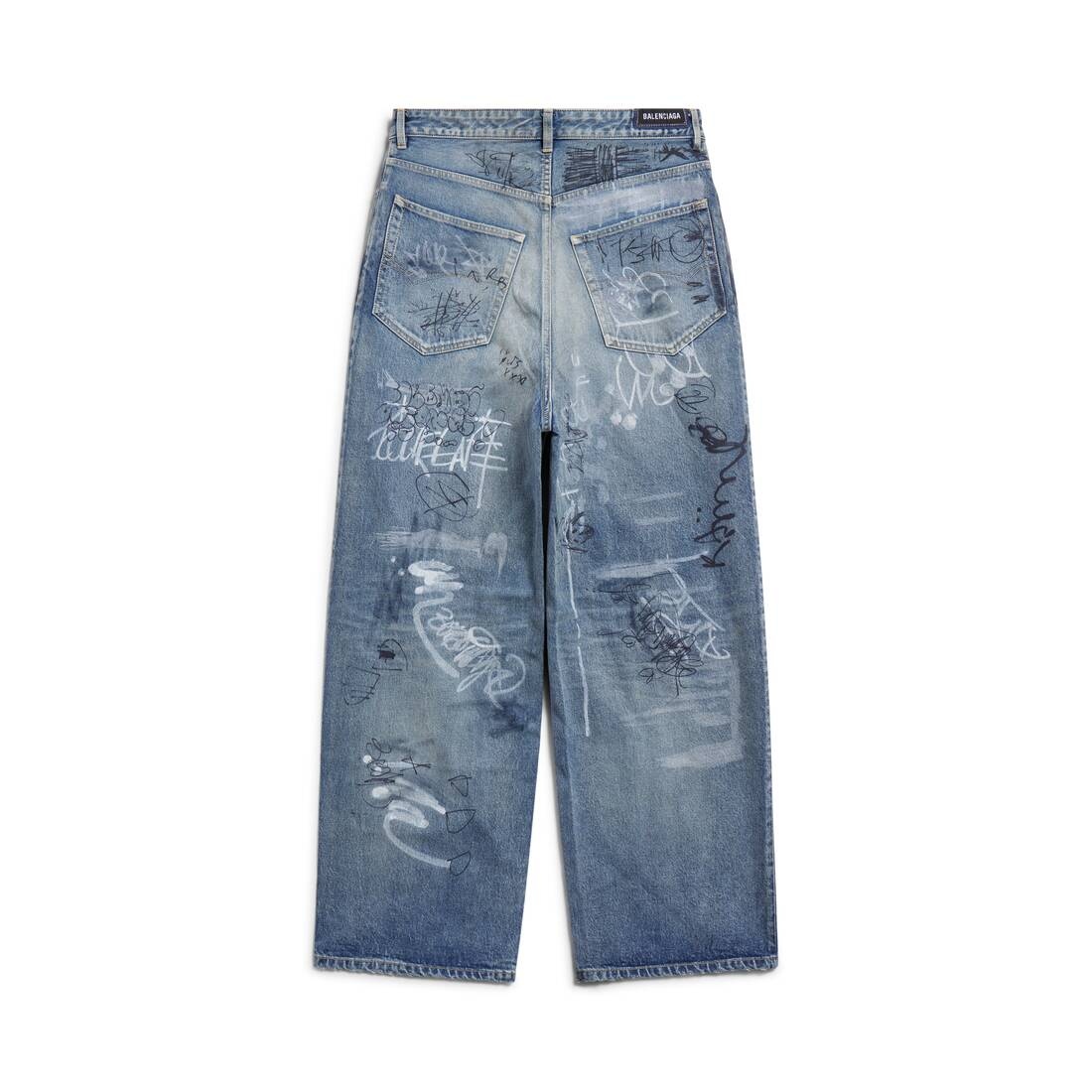 BALENCIAGA Graffiti Baggy Pants in Light Blue | REVERSIBLE