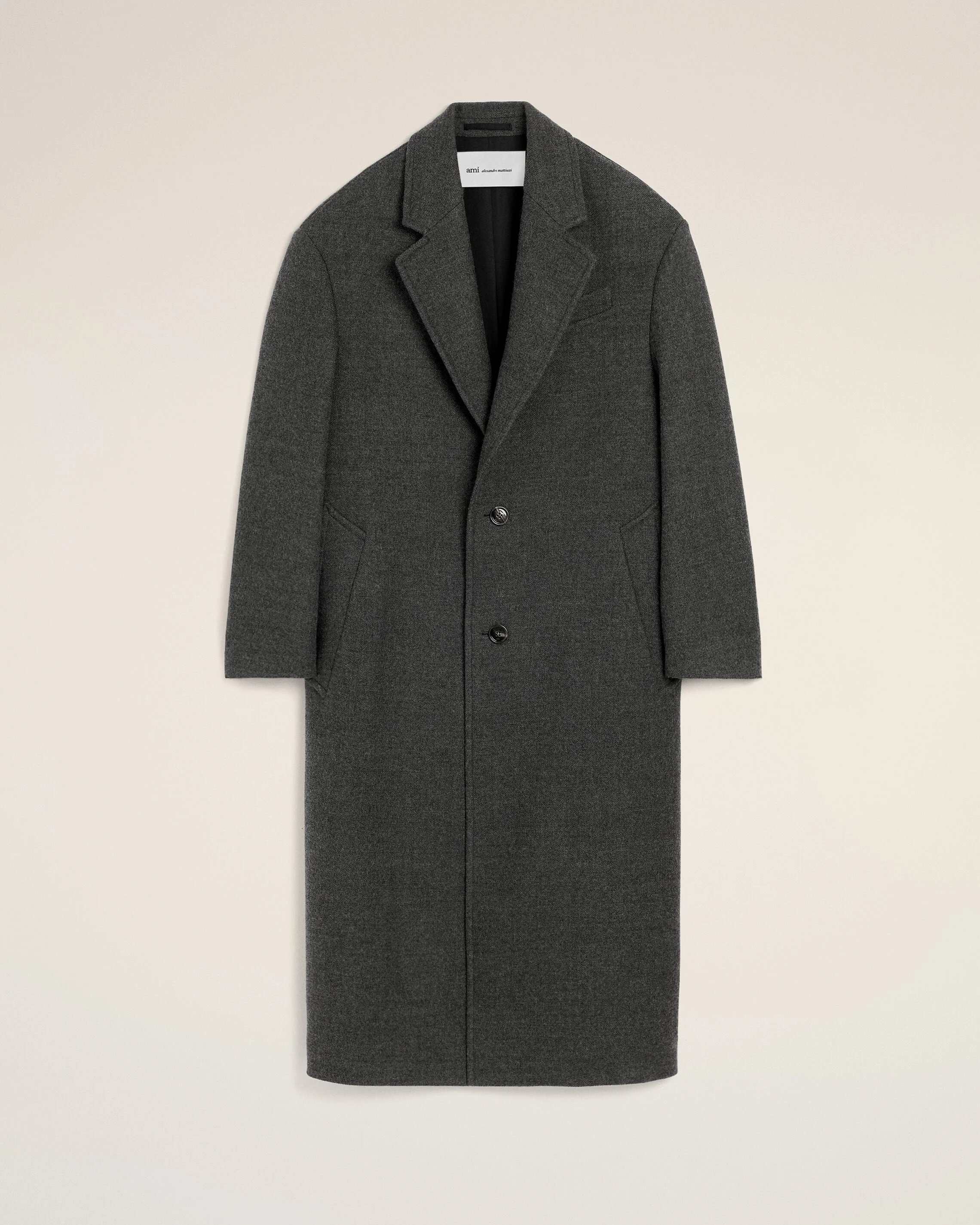 LONG GREY SINGLE BREASTED WOOL COAT - 1