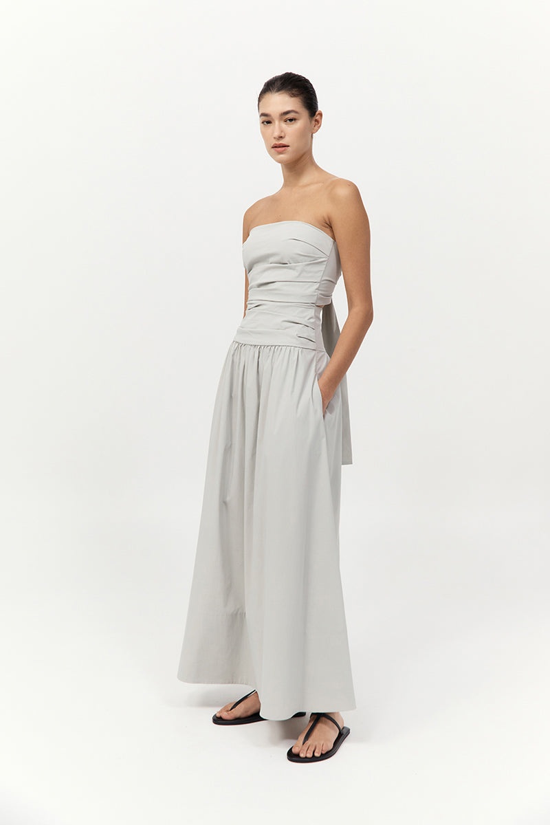Gathered Strapless Tie Back Dress - Silver - 4