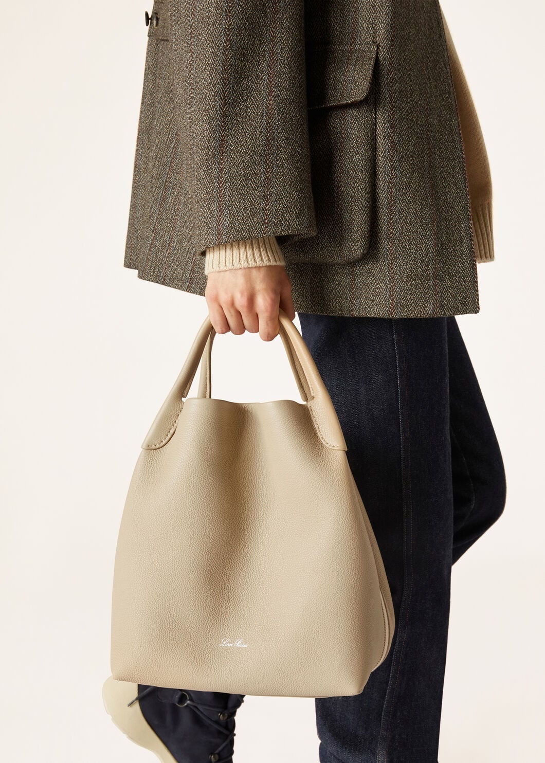 【LORO PIANA】BALE LARGE NATURAL CANVAS Large Bale Bag Cashfur® Ancient Paper/Caramel Sugar/Sun Gold