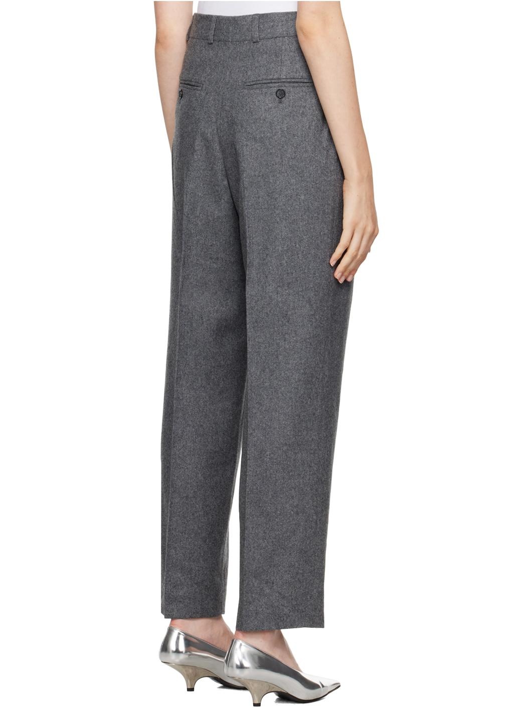 Gray Double-Pleated Tailored Trousers - 3