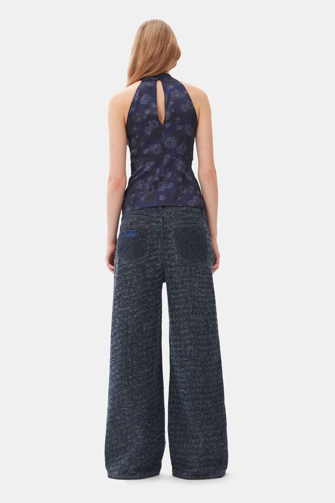 DARK BLUE FLUFFY WIDE JEANS - 4