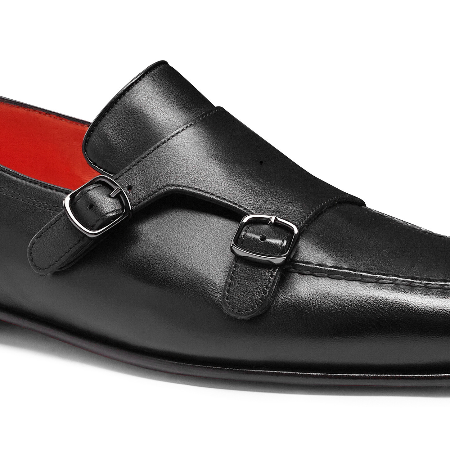 Men's polished black leather double-buckle loafer - 6