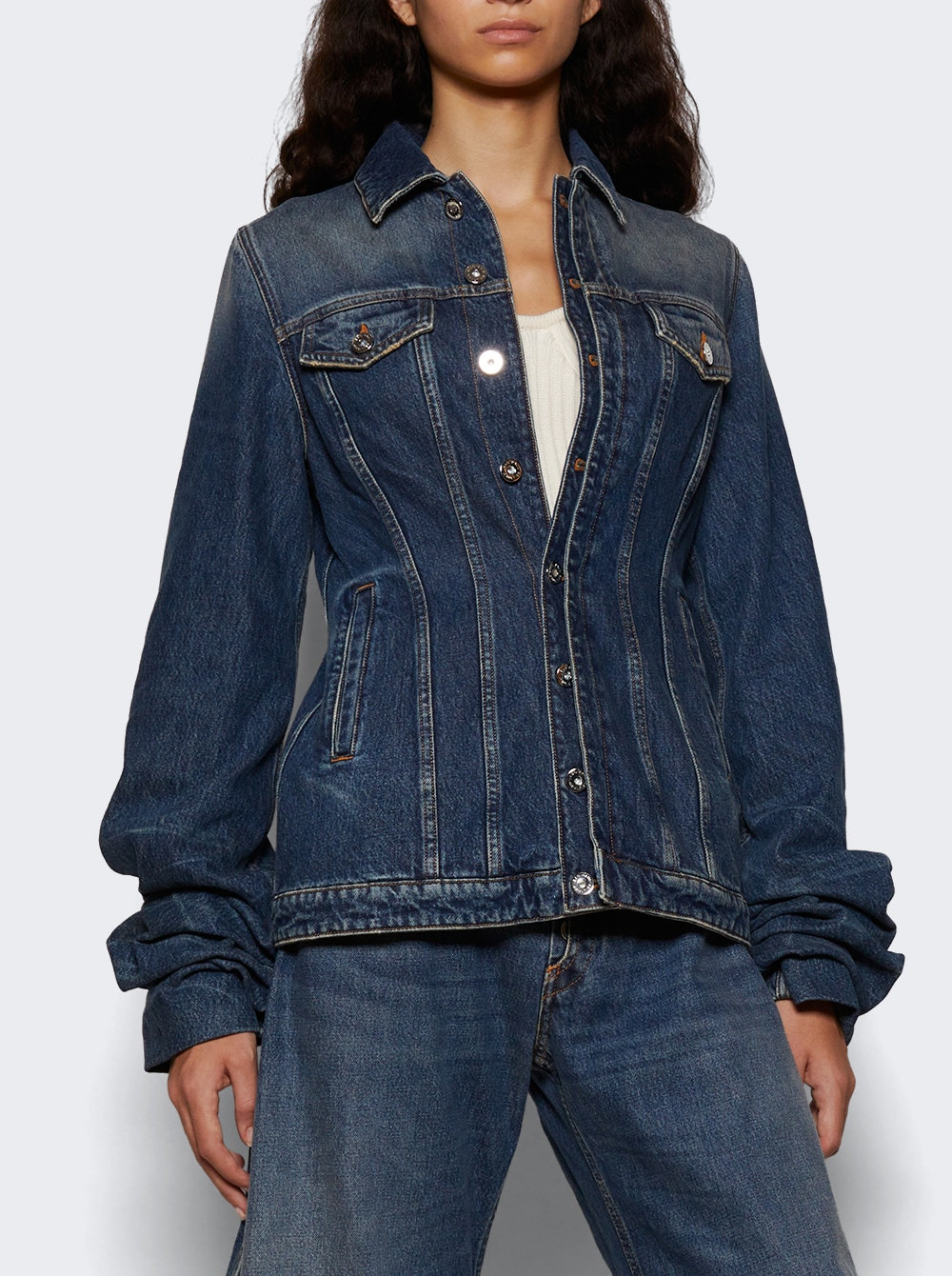 Denim Jacket With Oversized Sleeves Vintage Blue - 2