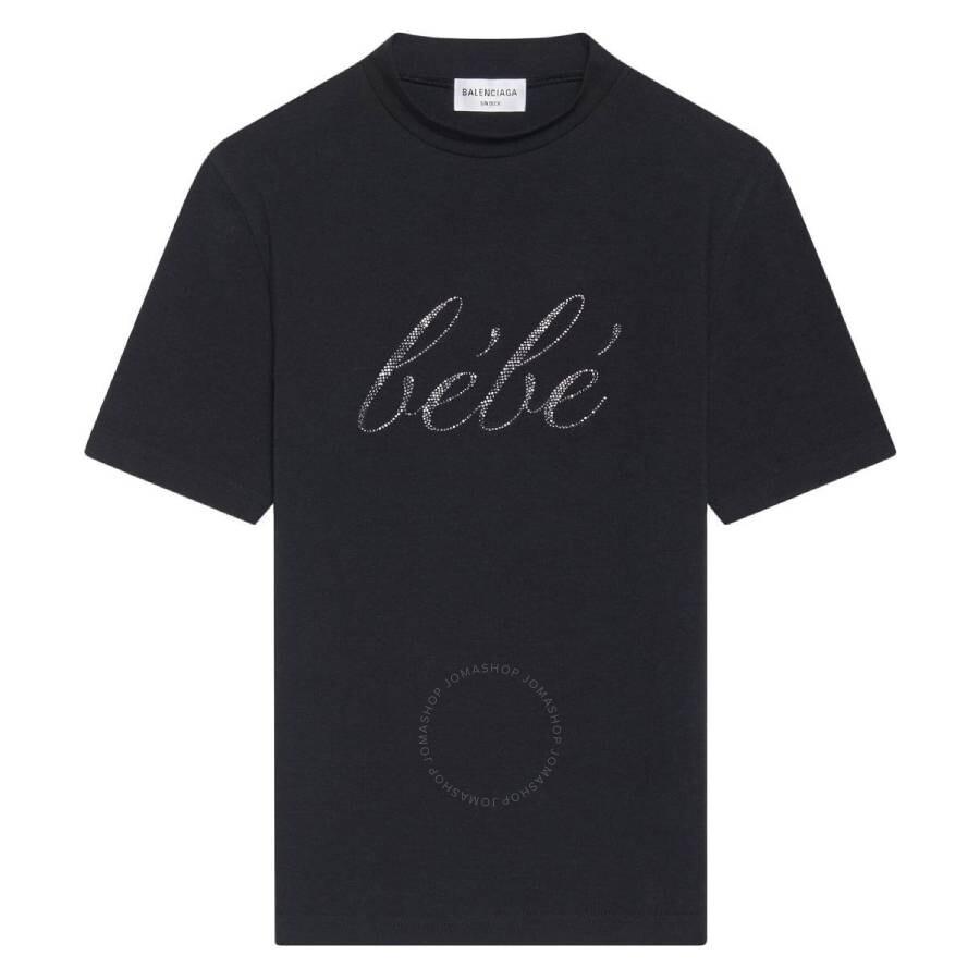 BALENCIAGA Balenciaga Black Bebe Logo Stretch Cotton T-Shirt