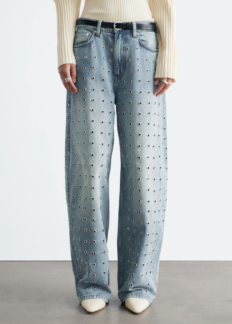 Wide-Leg Eyelet Jeans 4
