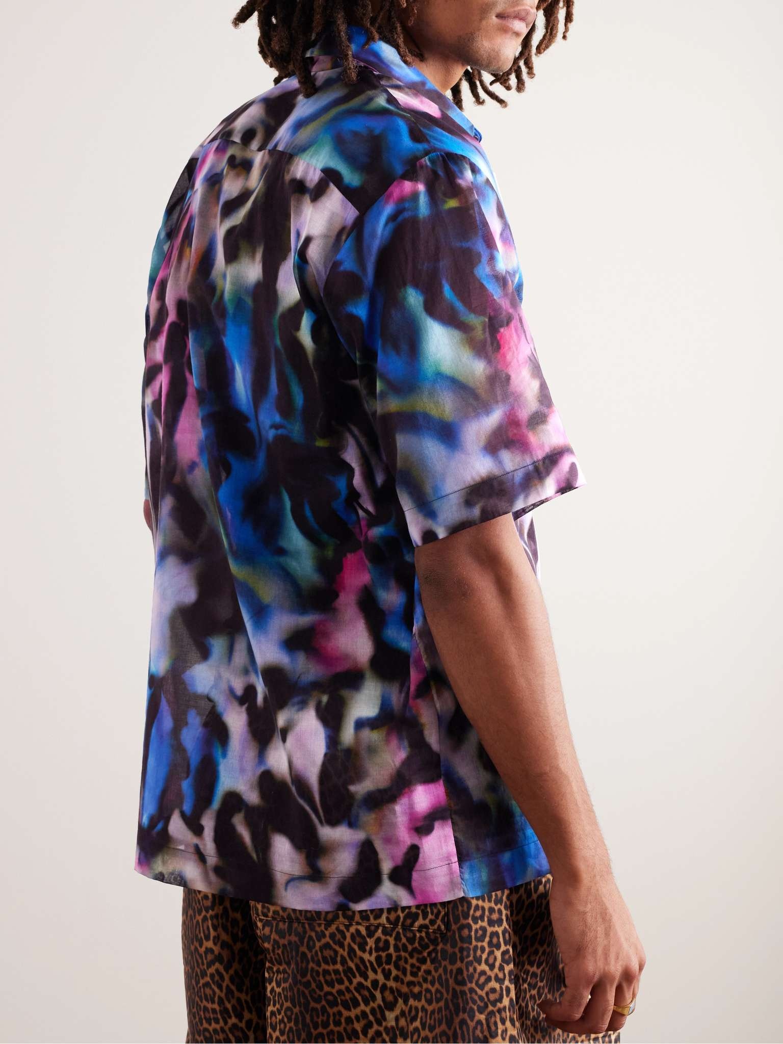 Camp-Collar Printed Mesh Shirt - 4
