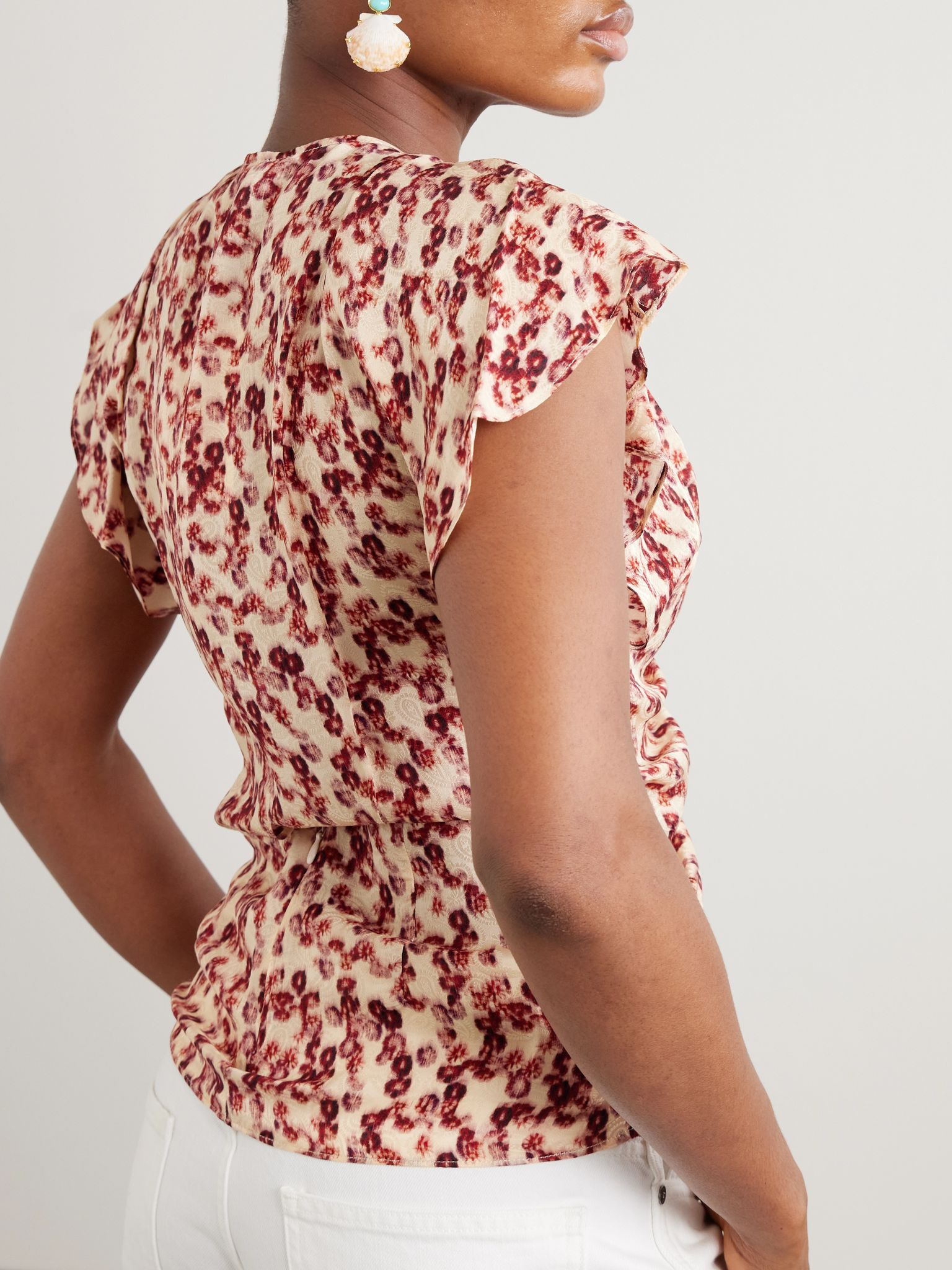 Lonea ruffled ruched printed jacquard top Red - 3