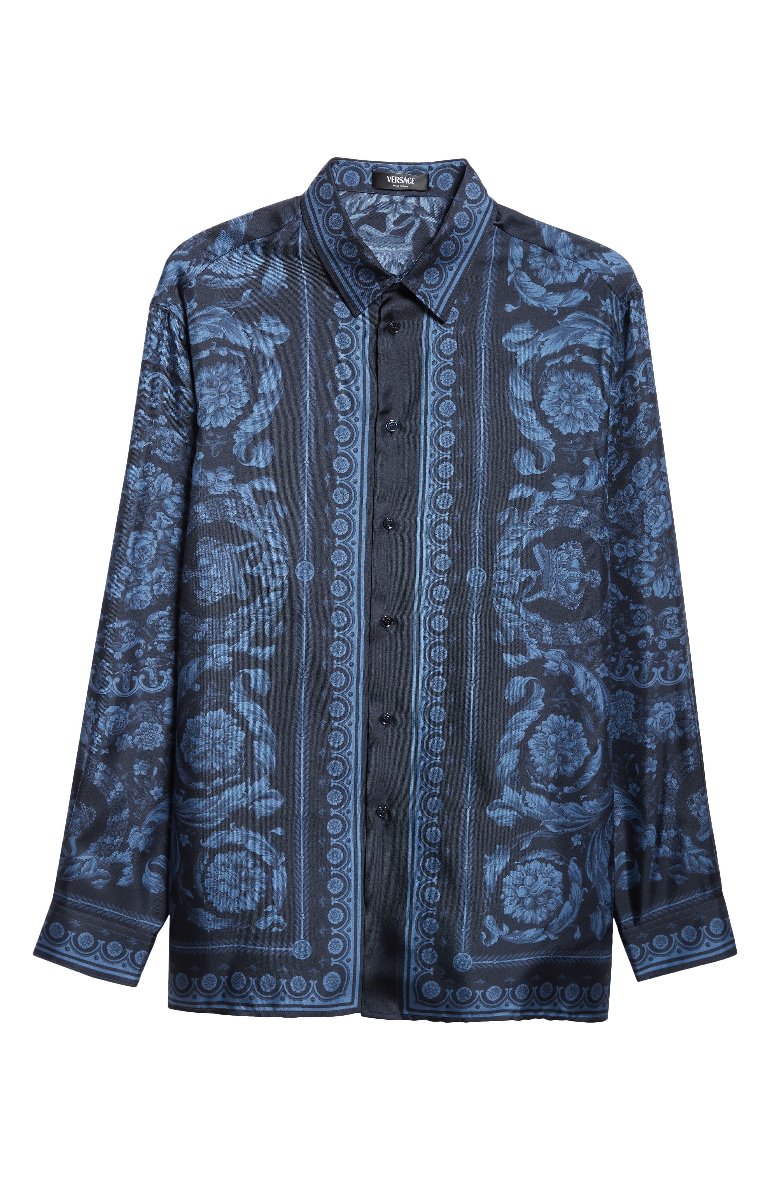 Barocco Print Silk Button-Up Shirt - 5