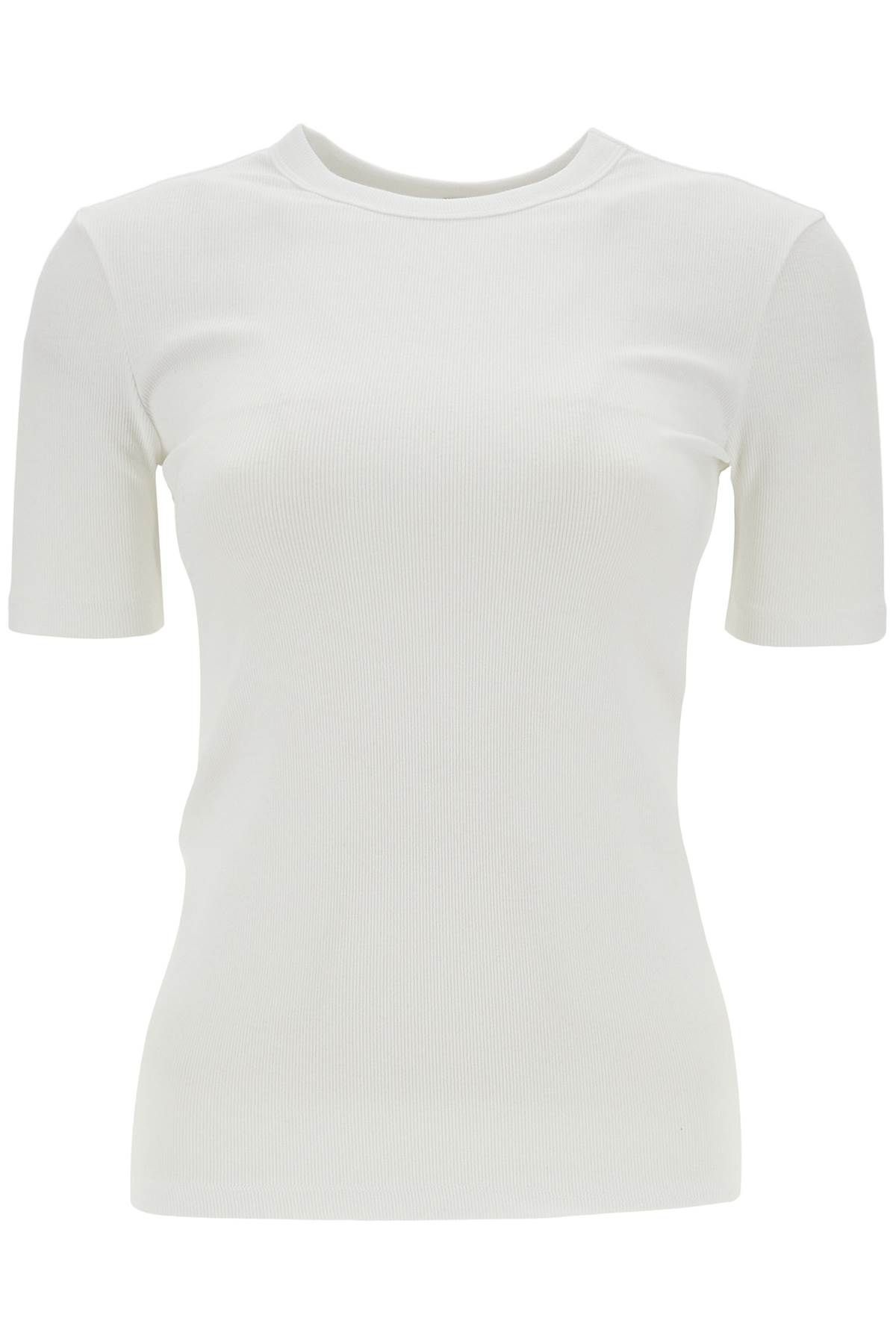 WHITE ORGANIC COTTON RIBBED CREW NECK SWEATER - 1