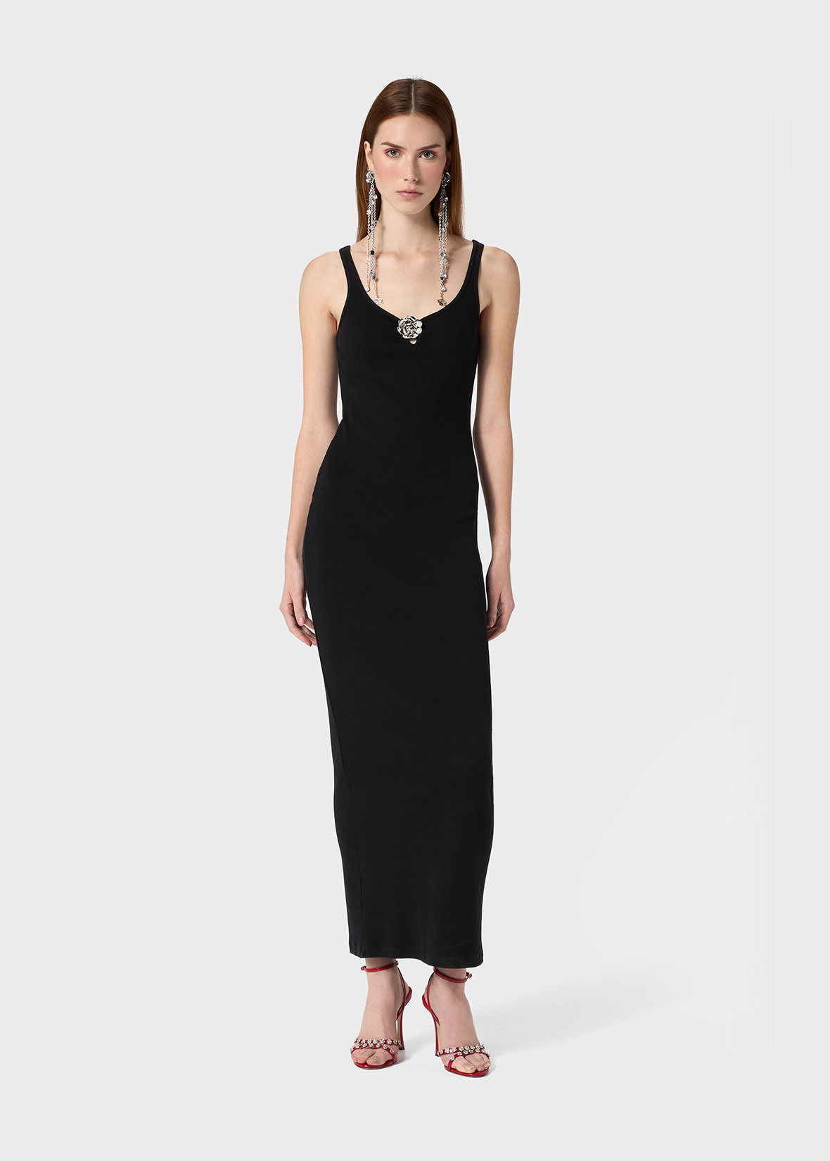 RIBBED LONG DRESS WITH BIJOU-ROSE DECORATION - 2