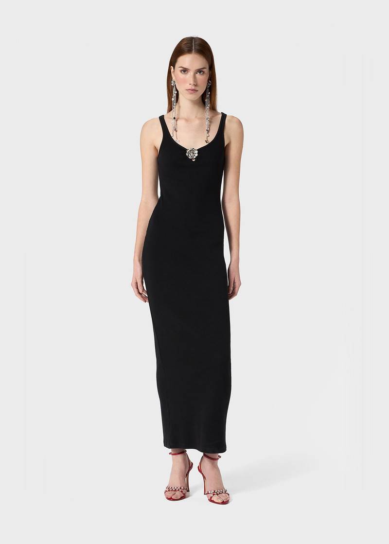 Blumarine RIBBED LONG DRESS WITH BIJOU-ROSE DECORATION outlook