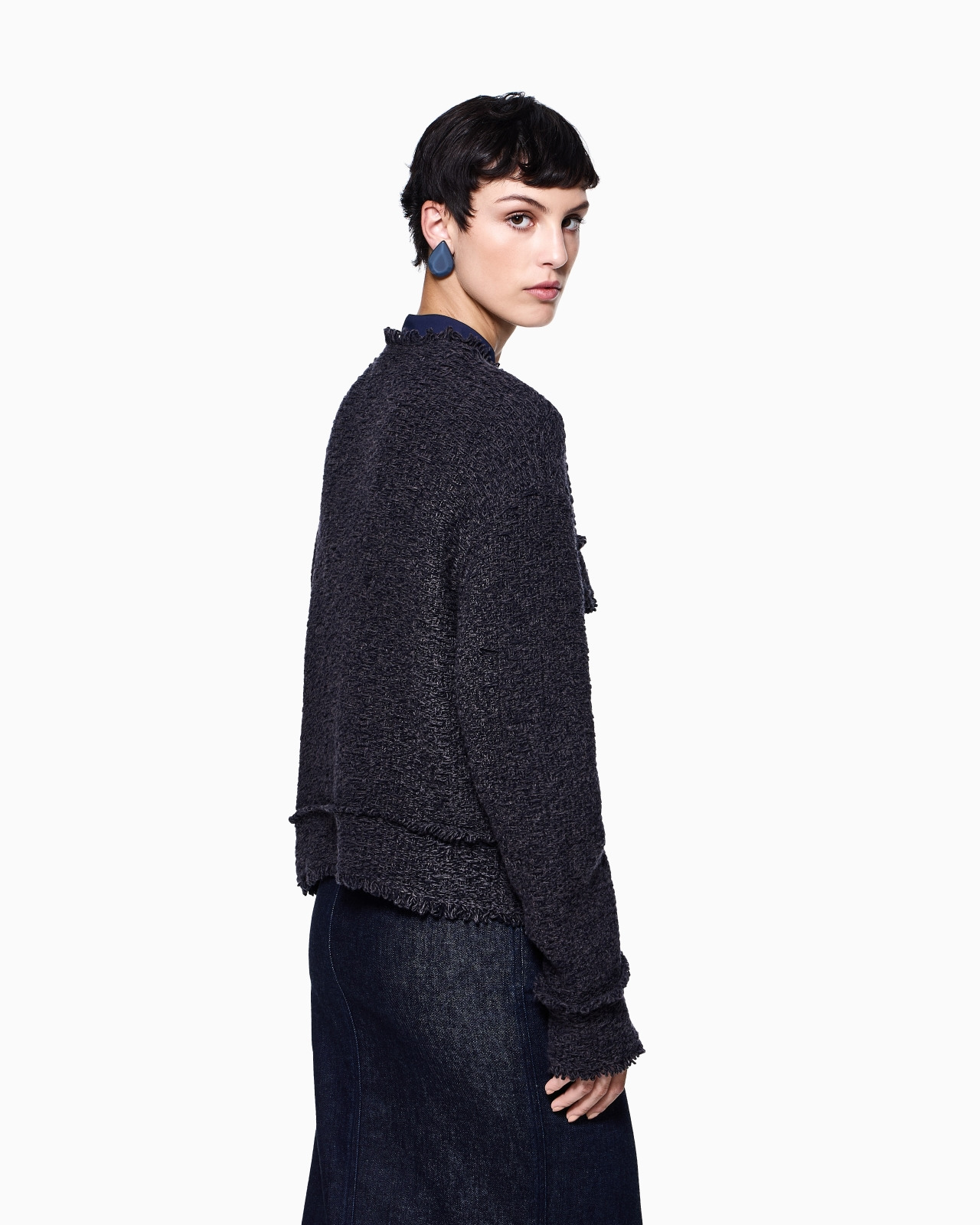 DENIM COLLECTION ZIP-UP CARDIGAN IN WOOL, COTTON AND CASHMERE - 3
