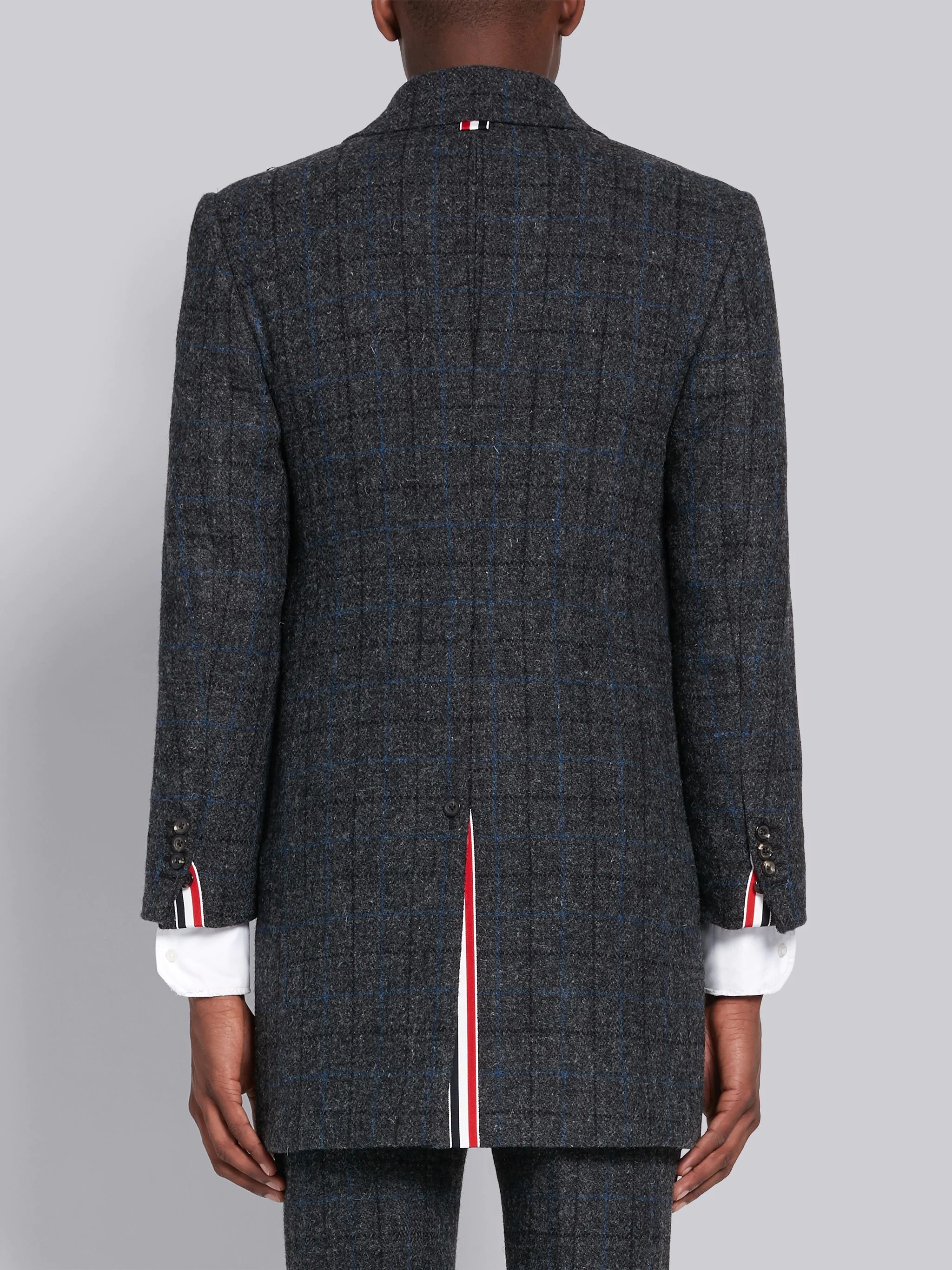 Dark Grey Wool Tattersall Check Classic Bal Collar Overcoat - 2