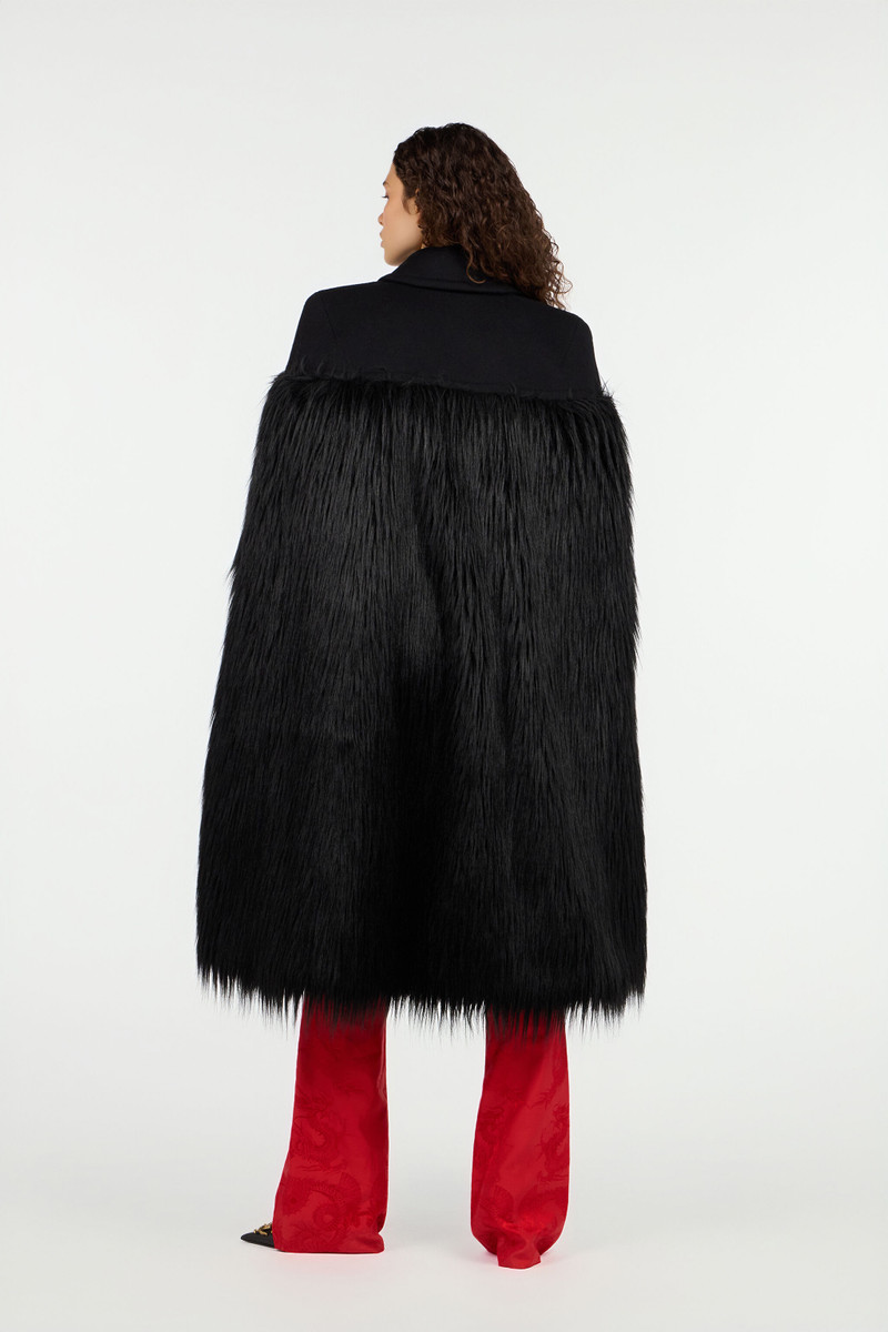Black Faux Fur Cape With Zip 4