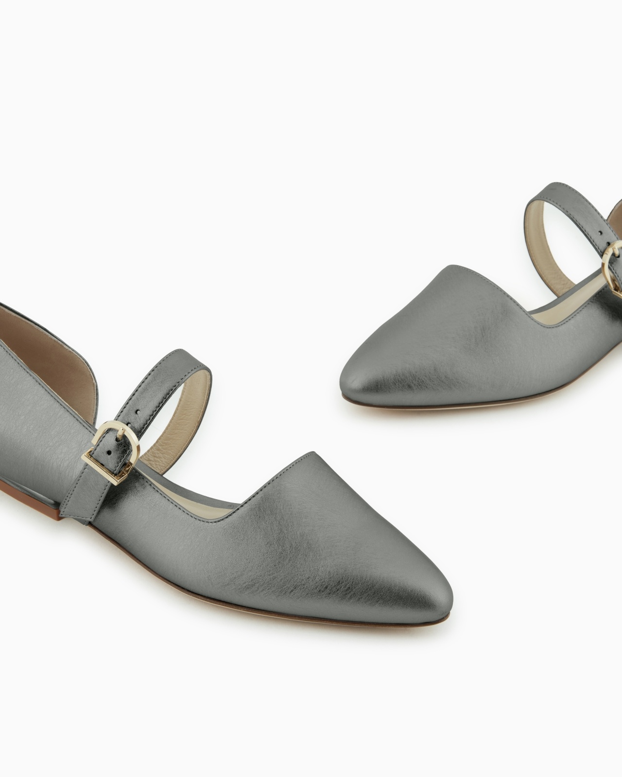 LAMÉ LEATHER BALLERINAS WITH STRAP - 5