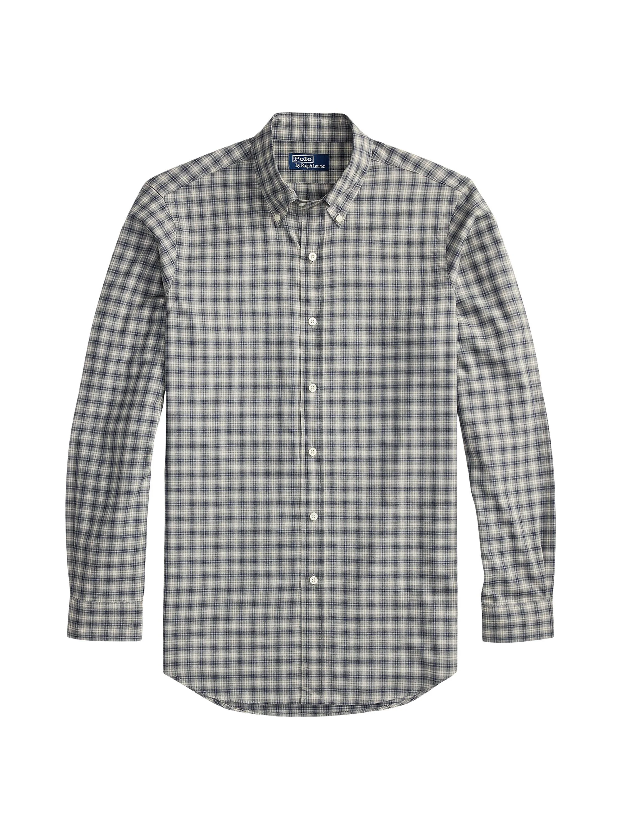 Men's Plaid Cotton Long-Sleeve Shirt - Grey Navy Heather Multi - 1